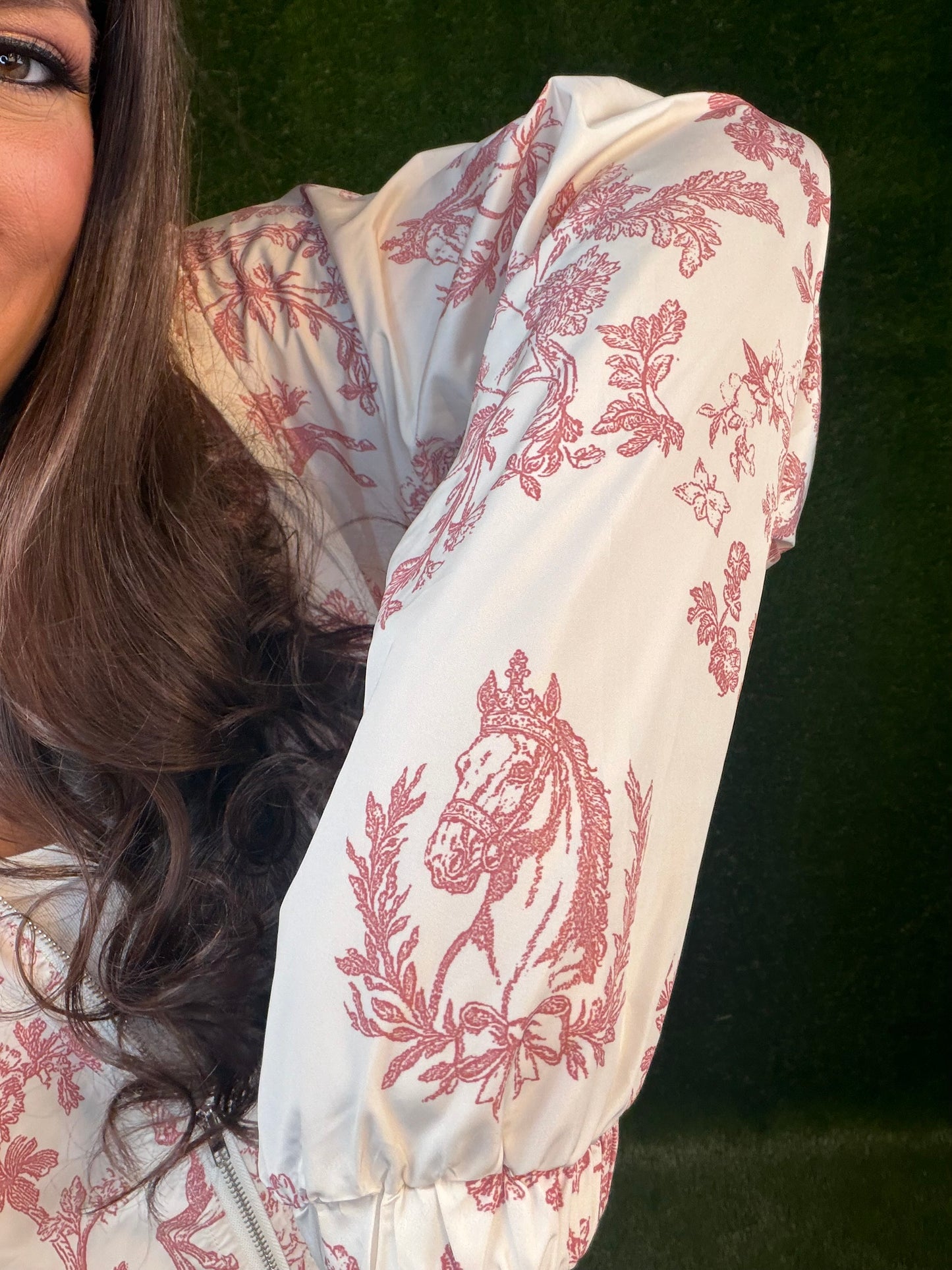 Vintage Horse Toile Print Windbreaker - Dusty Rose/Off White