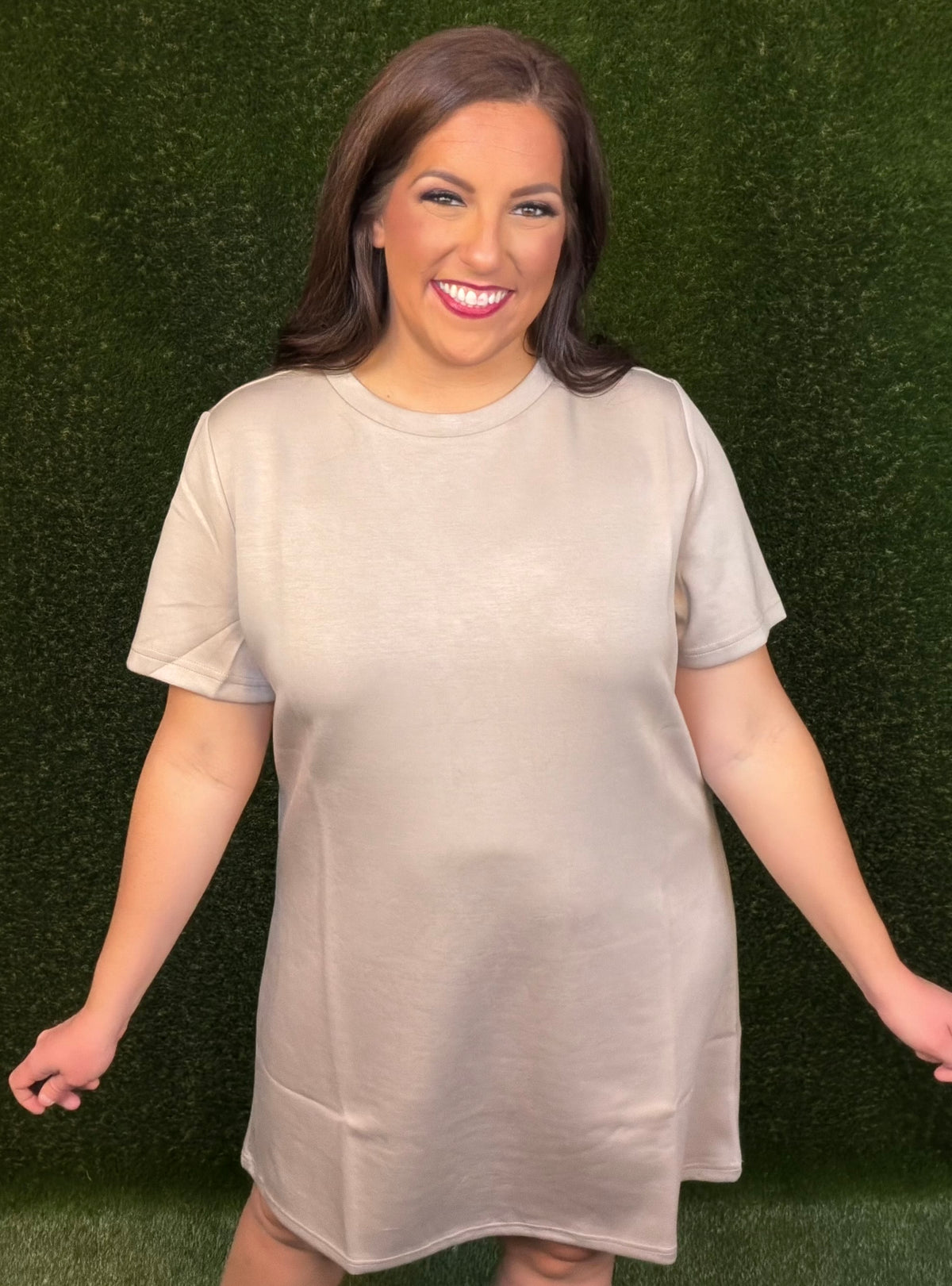 Short Solid T-Shirt Dress Taupe