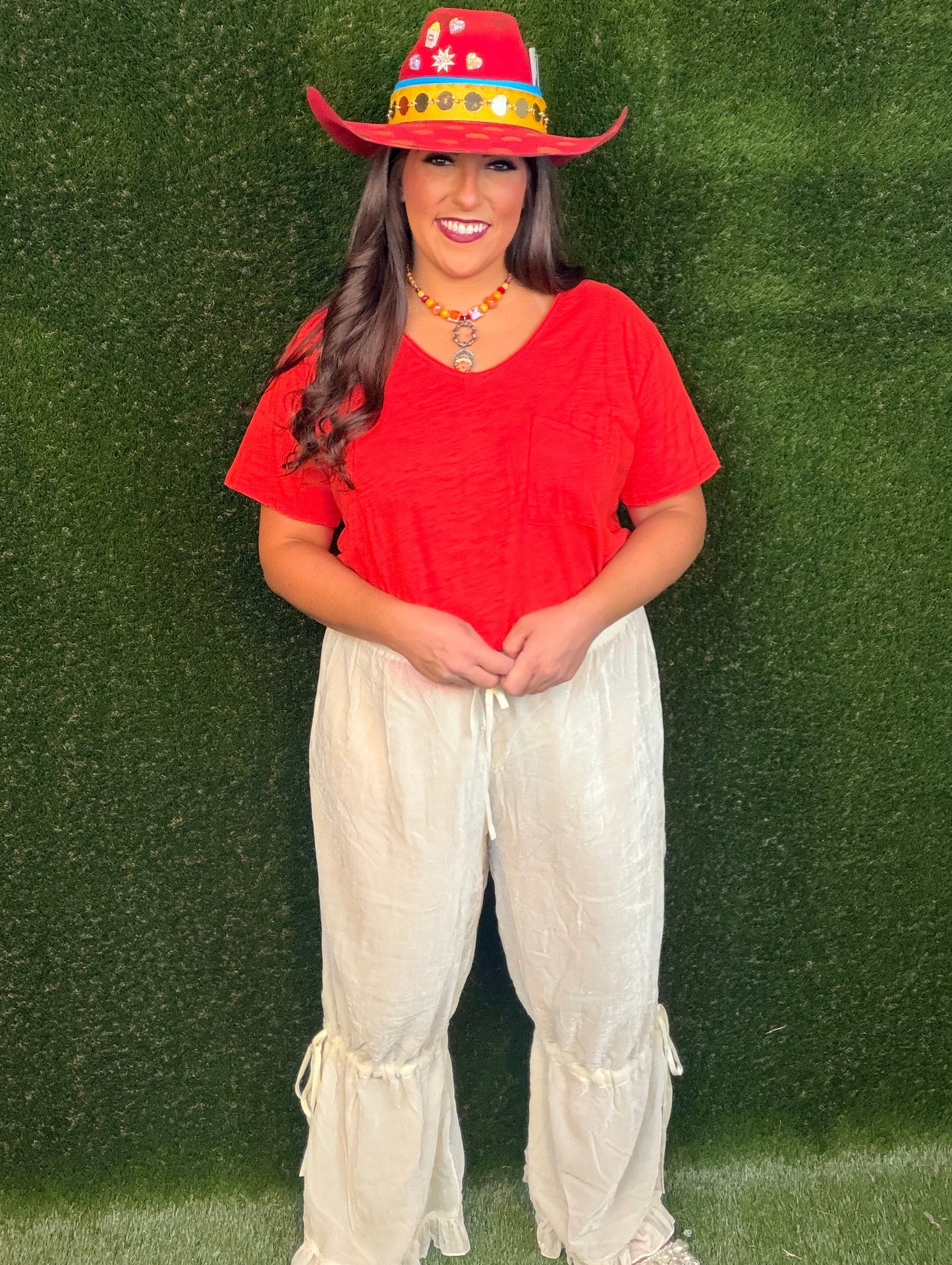 Ruffle It Up Velvet Pants - Parchment