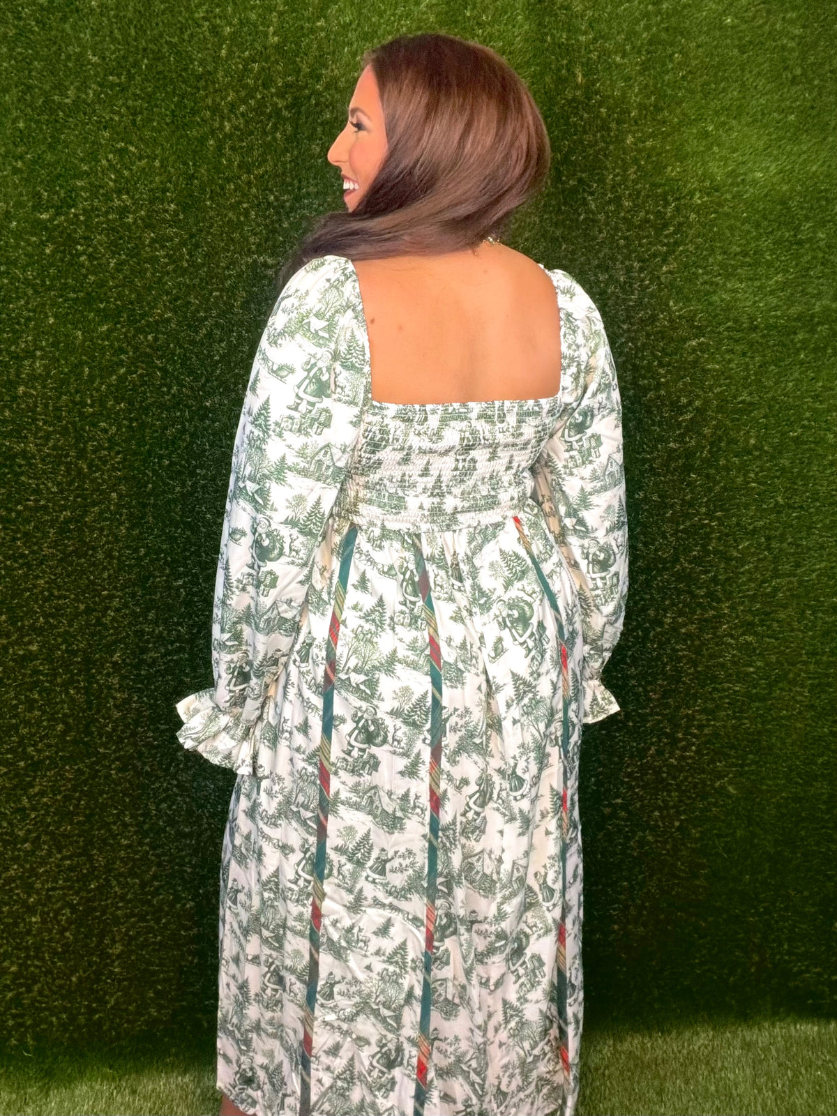 Santa Baby Toile Maxi Dress - Hunter Green