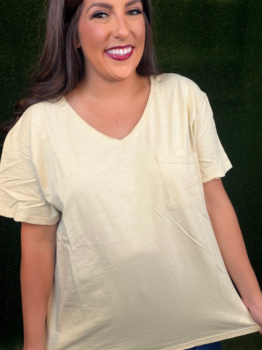 Moon Dance Solid V-Neck Tee - Cream