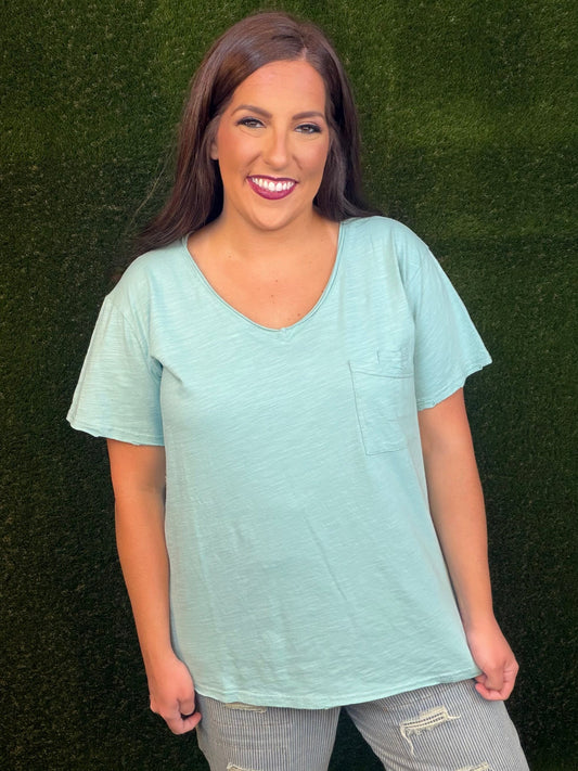 Moon Dance Solid V-Neck Tee - Mint