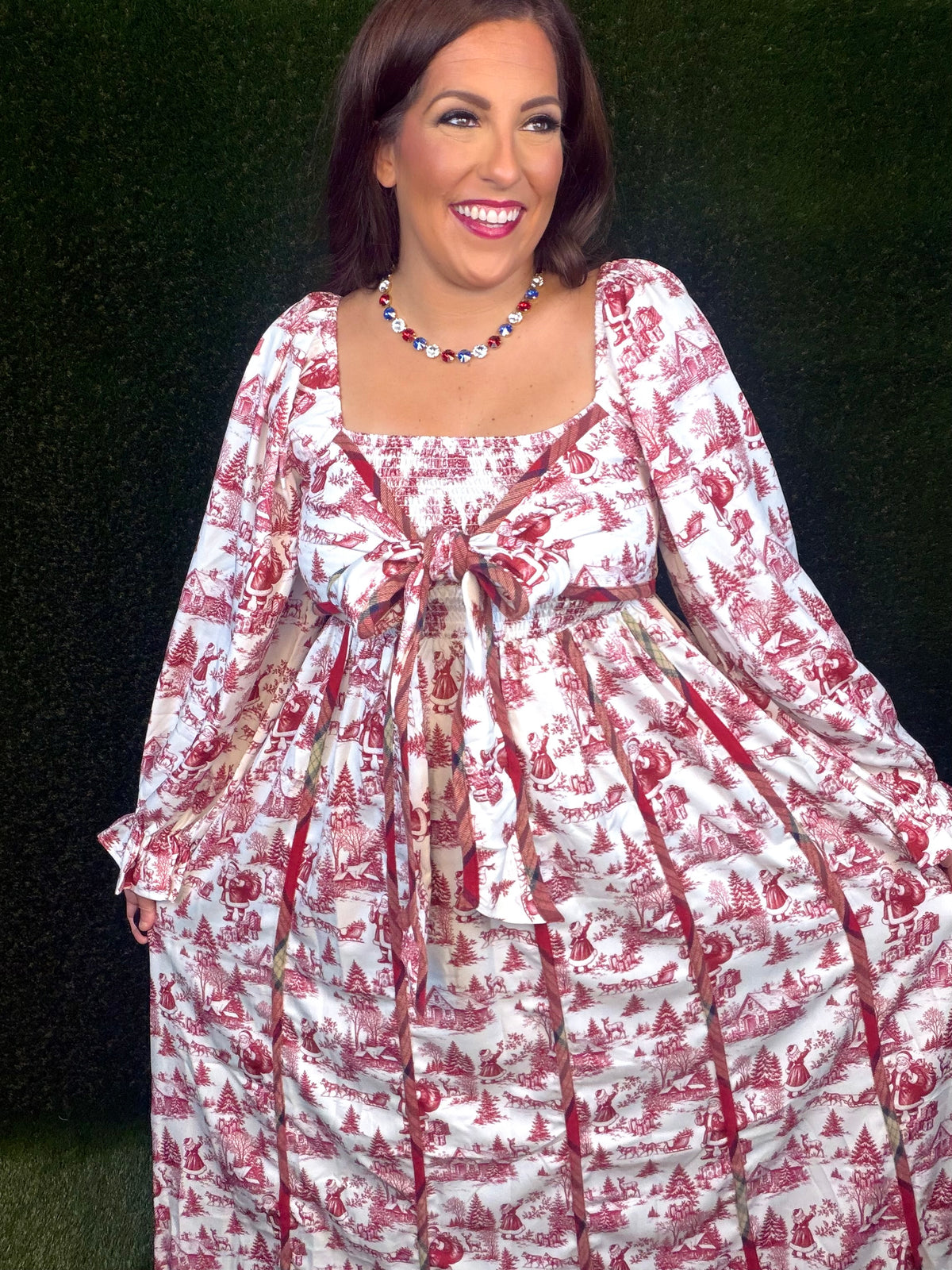 Santa Baby Toile Maxi Dress - Burgundy
