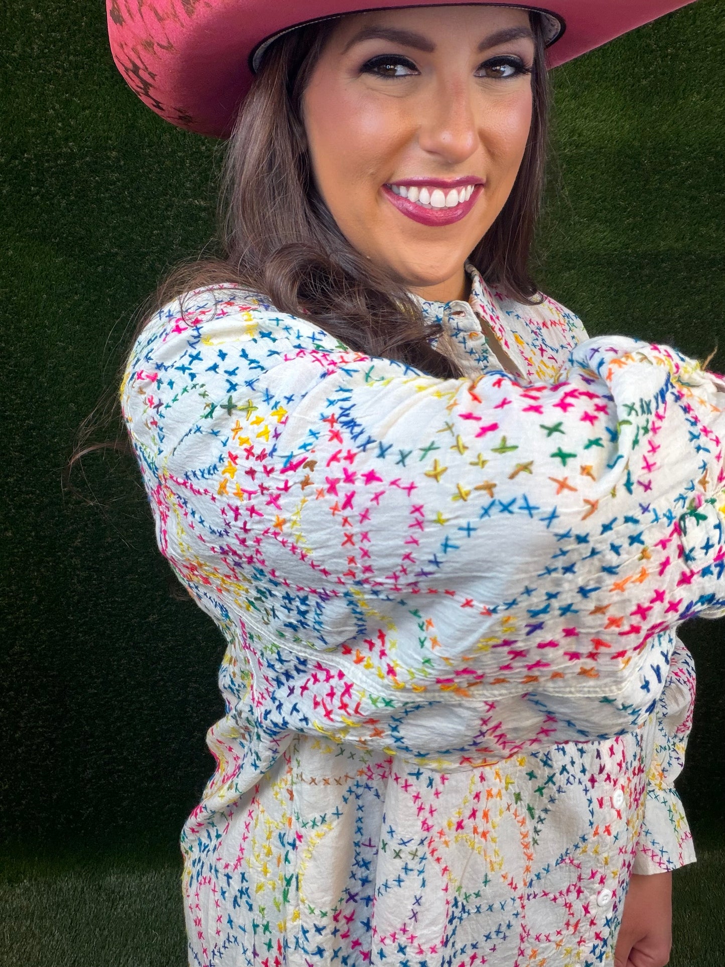 Splash Of Color Embroidered Top - Off-White