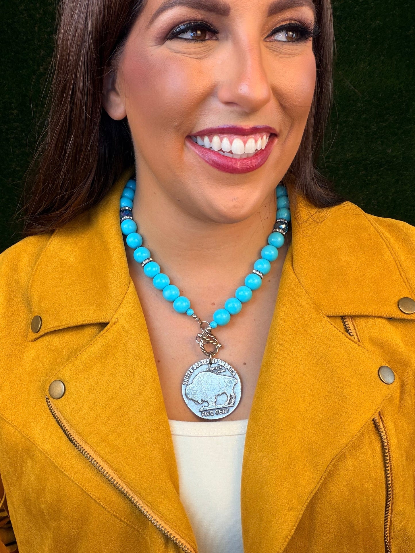 Turquoise Toggle Buffalo Nickel Necklace (2-sided)