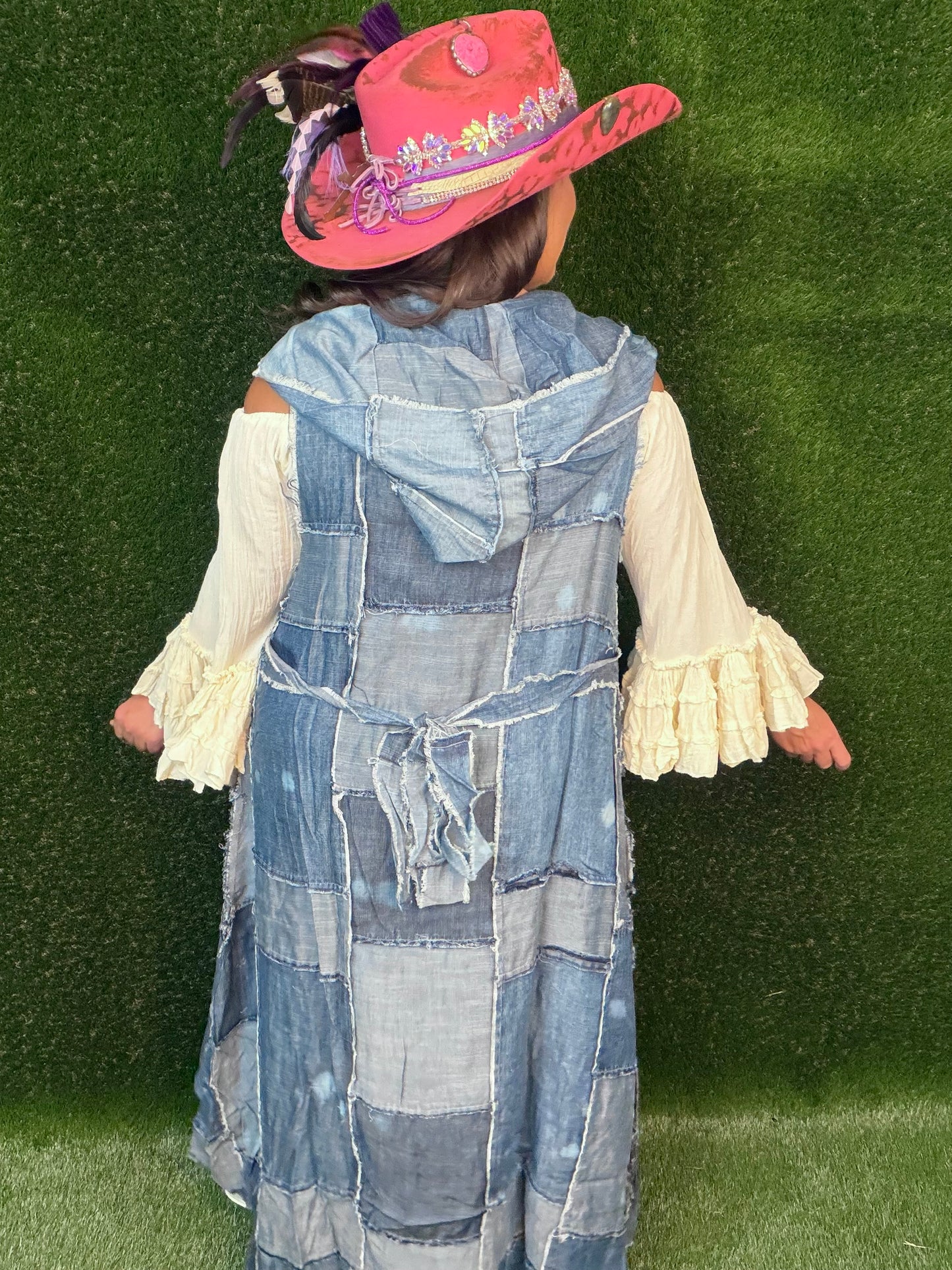 Patchwork Skies Hooded Vest Duster