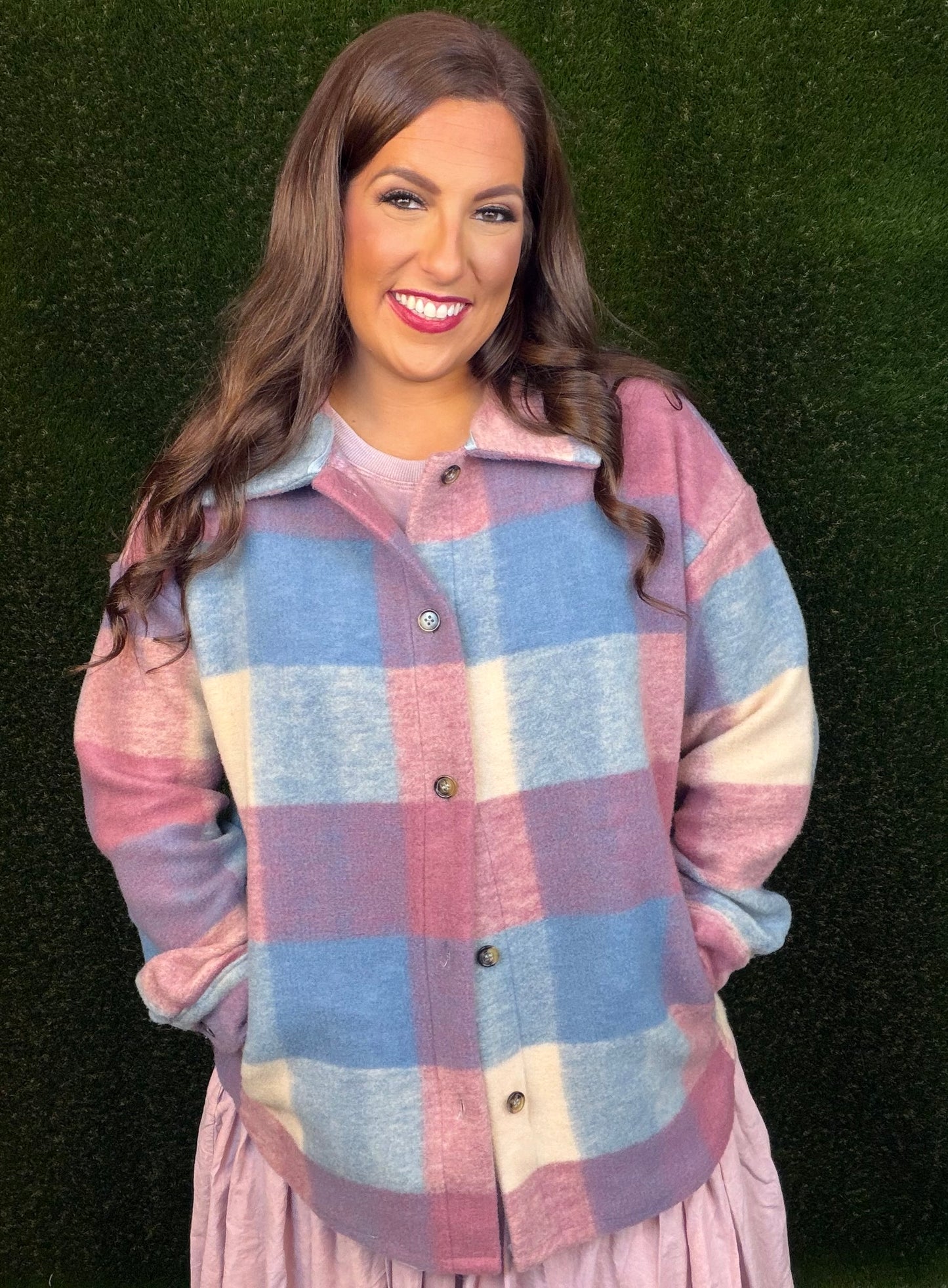 Orchid and Blue Plaid Oversized Shacket