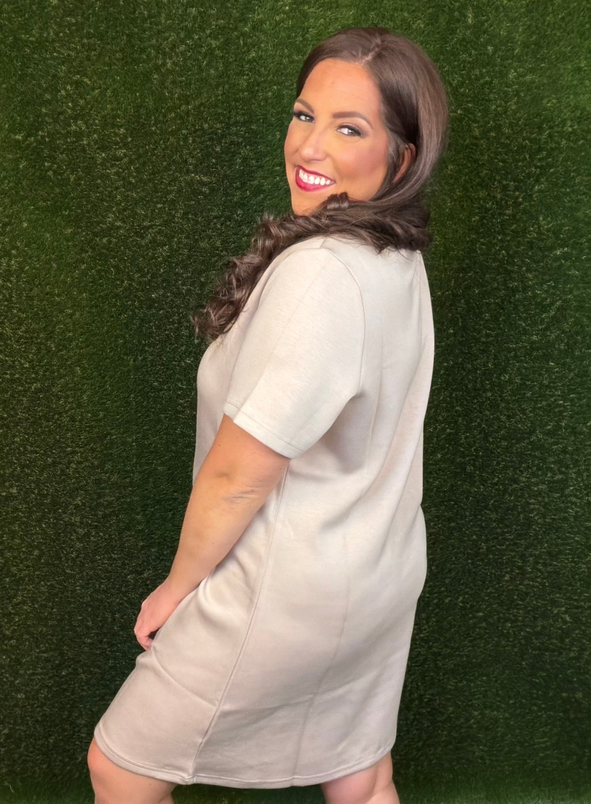 Short Solid T-Shirt Dress Taupe