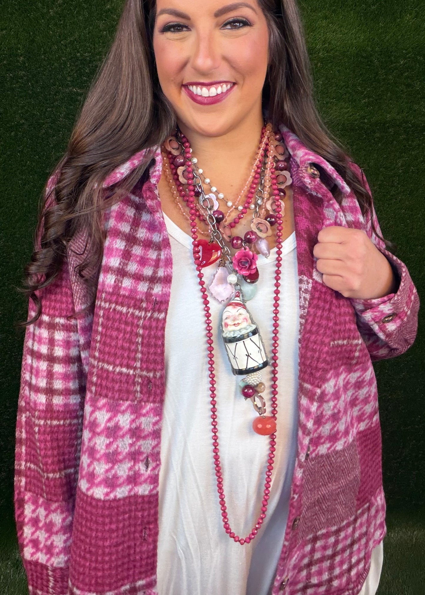 Clown Drum Necklace - Raspberry