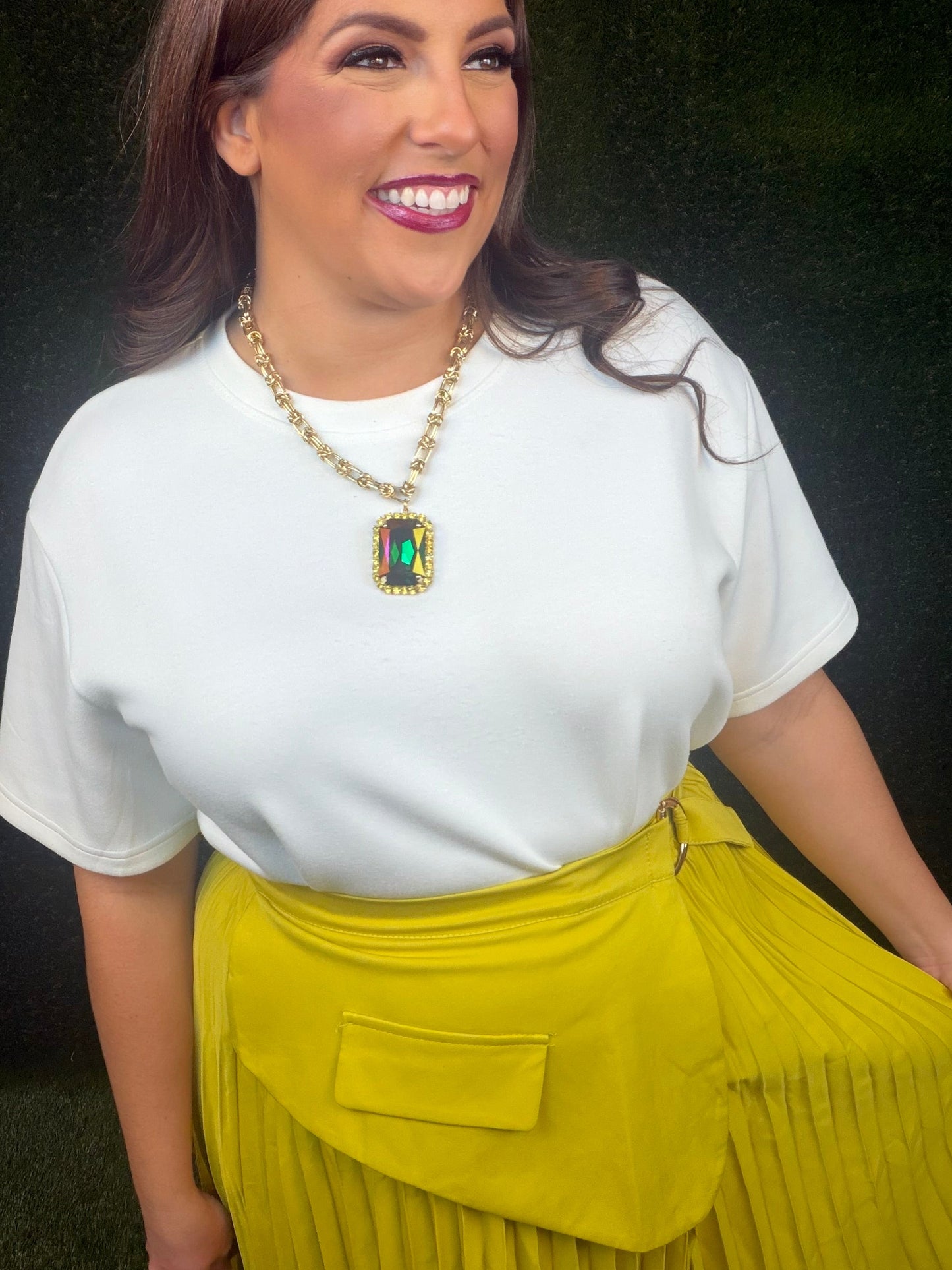 Pleated Wrap Skirt - Chartreuse
