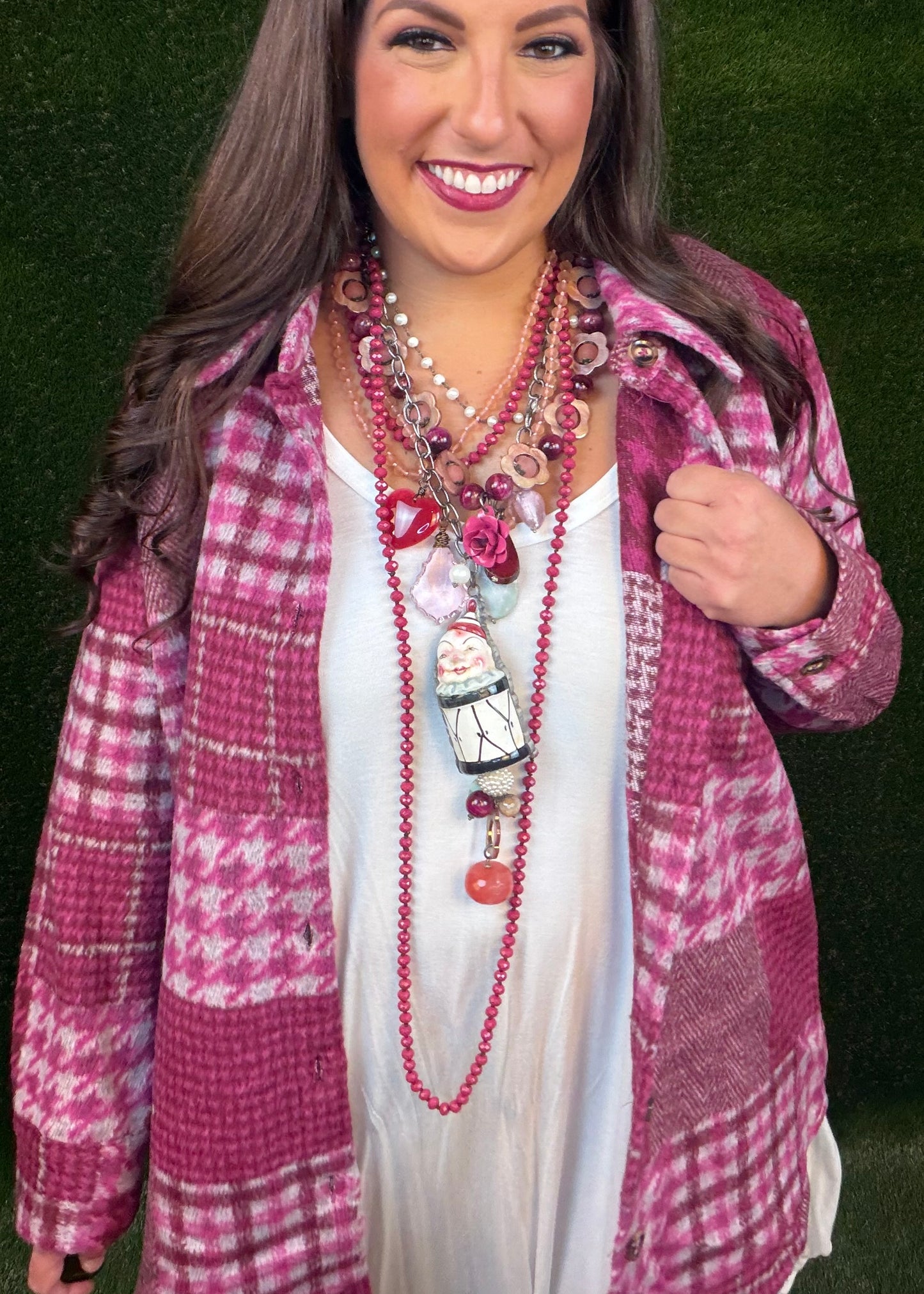 Clown Drum Necklace - Raspberry