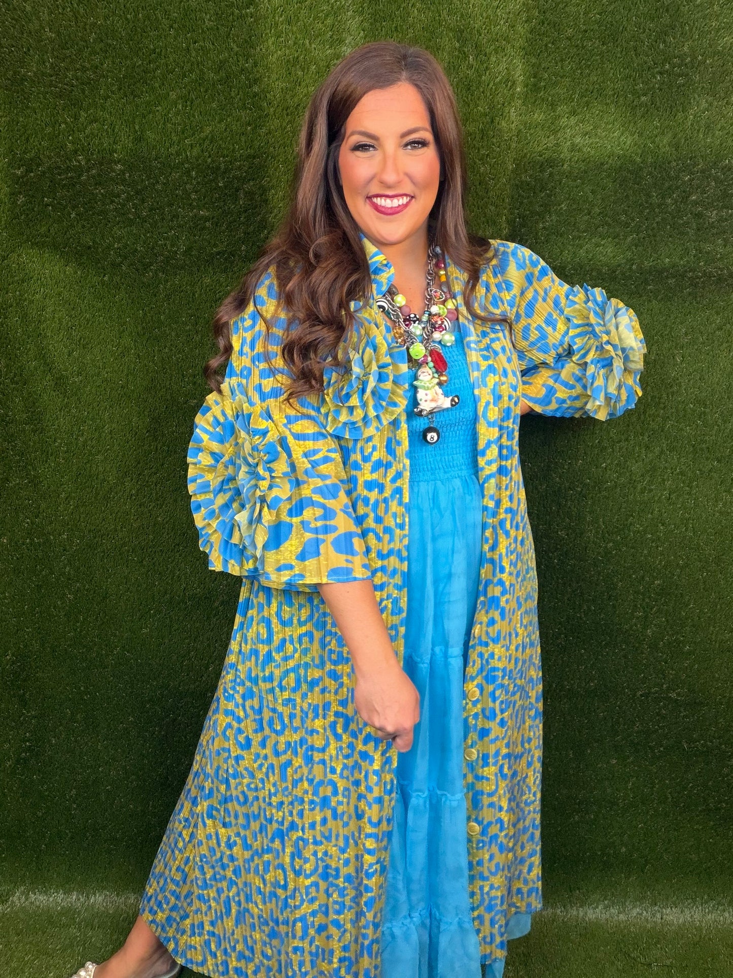 Welcome To The Jungle Leopard Dress - Ocean Blue and Chartreuse Green
