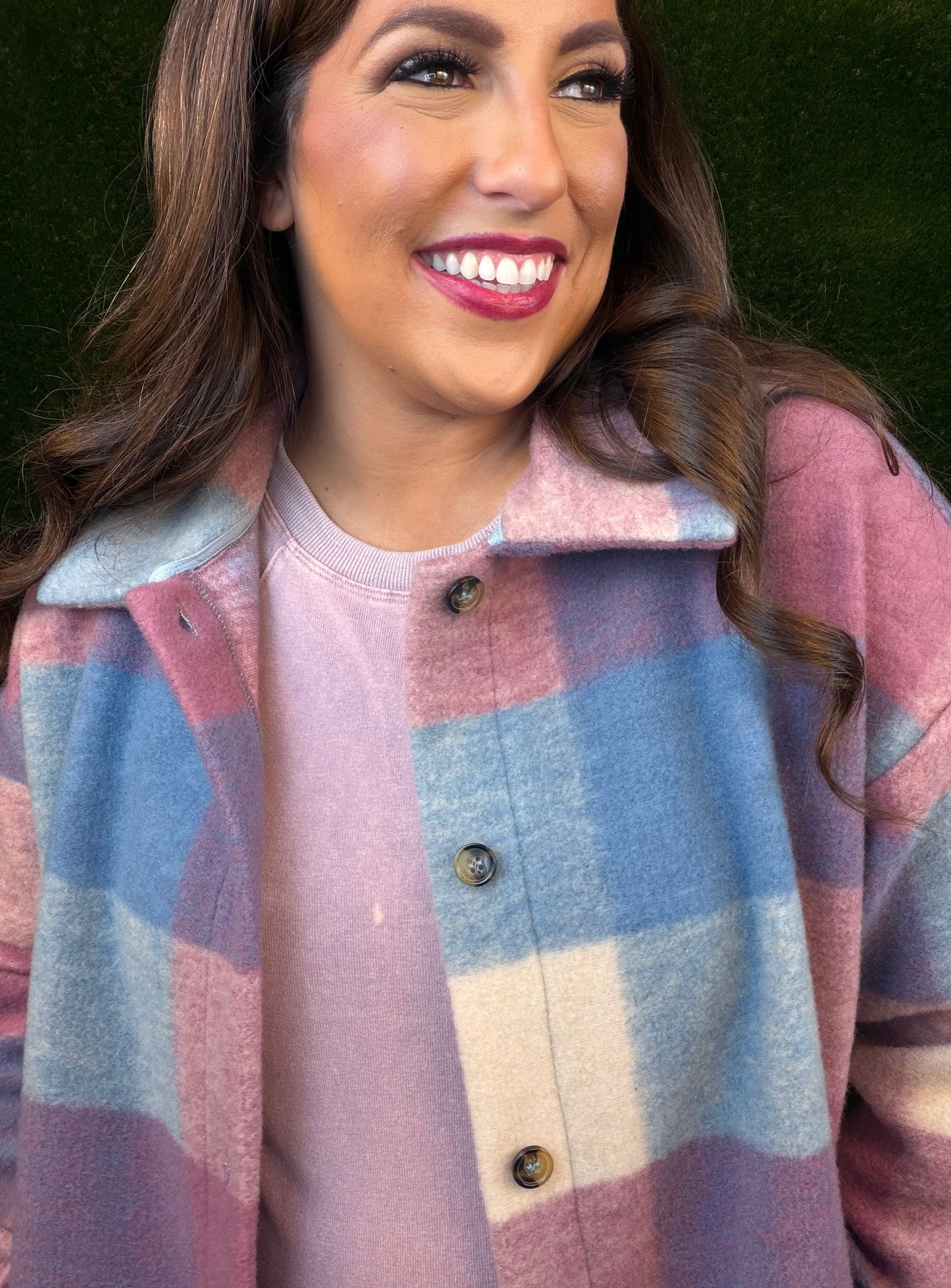 Orchid and Blue Plaid Oversized Shacket