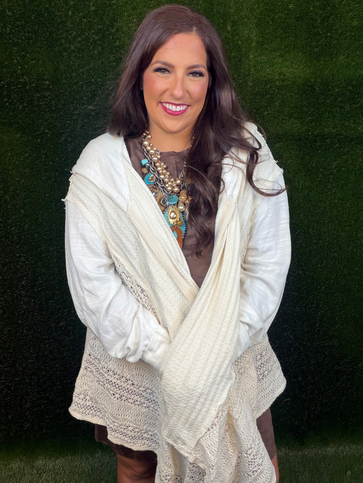 Lace Hoodie Open Jacket Cardigan - Natural
