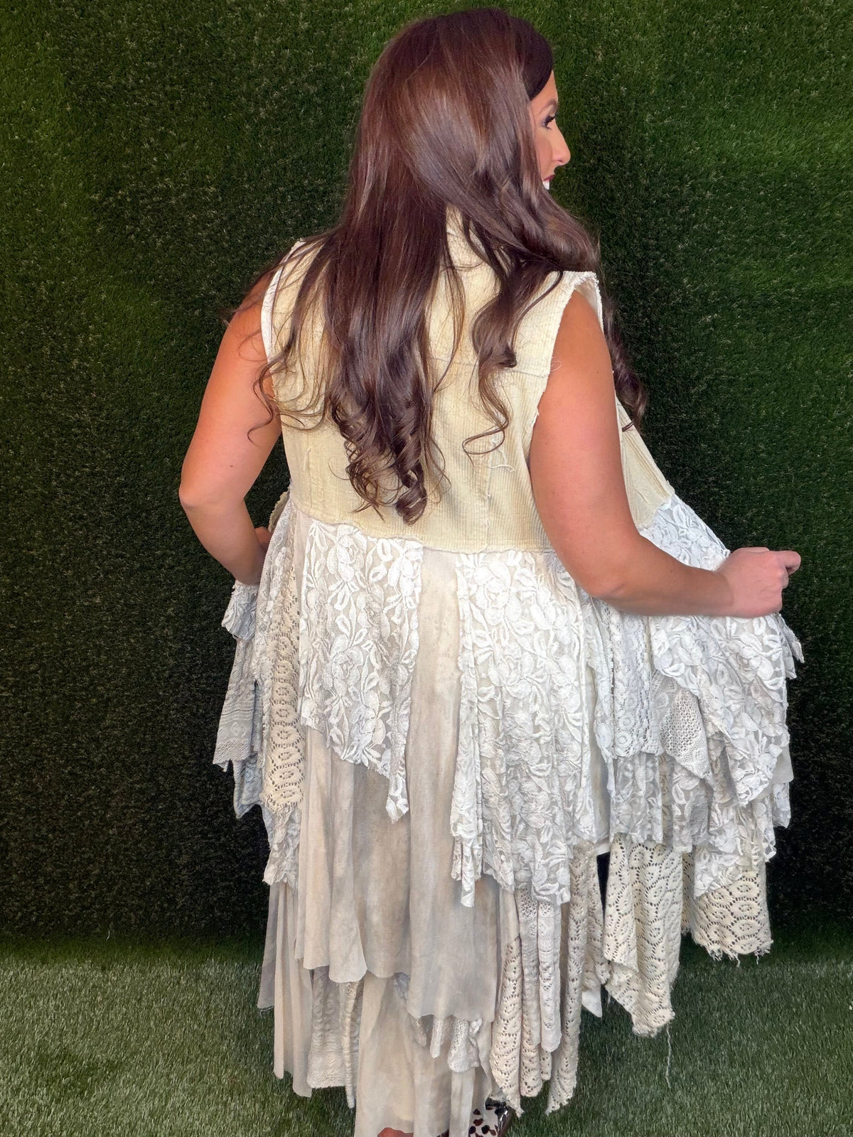 Corduroy Vest With Tiered Handkerchief Skirt