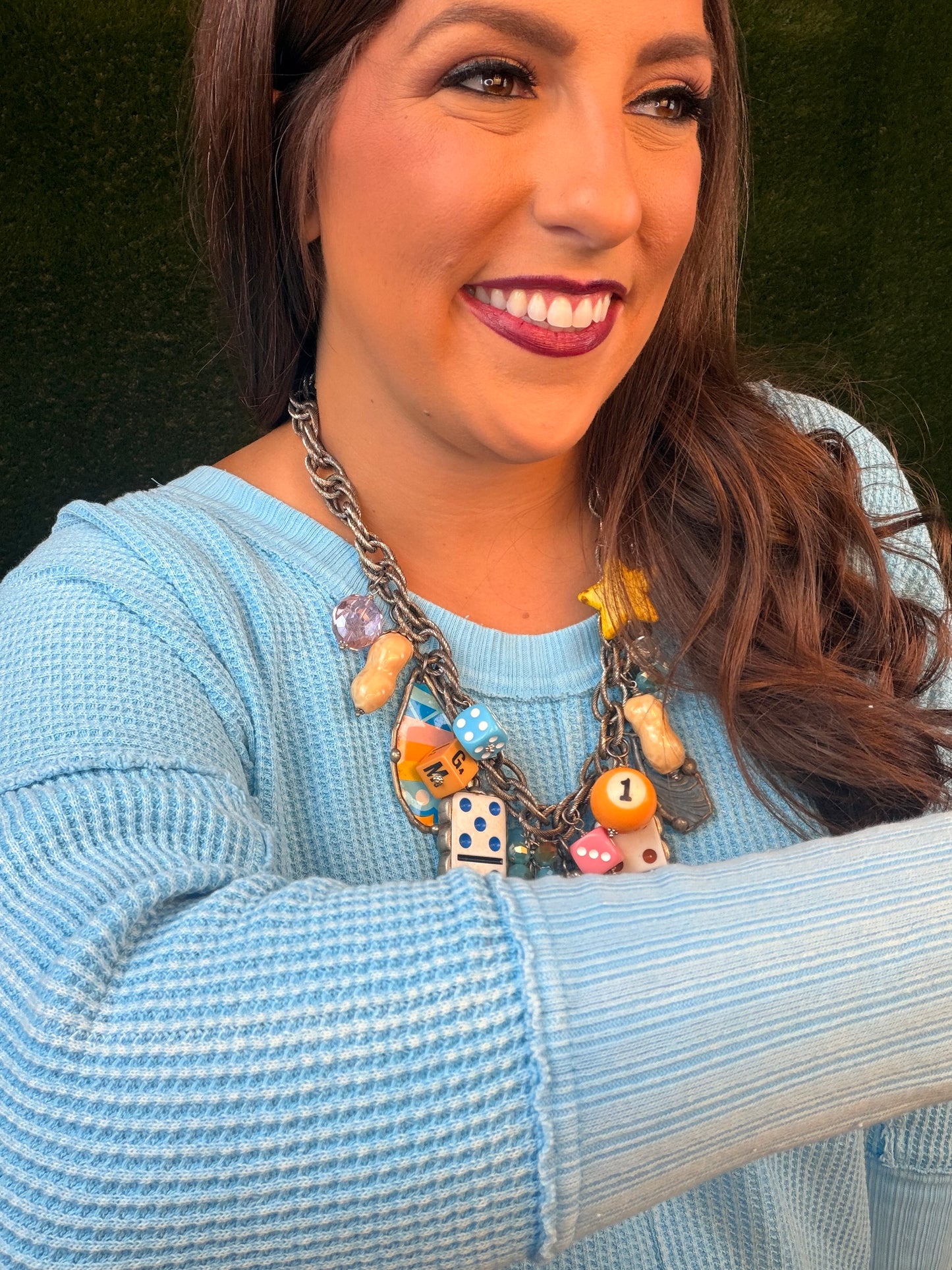 Waffle Round Neck Top - Aqua