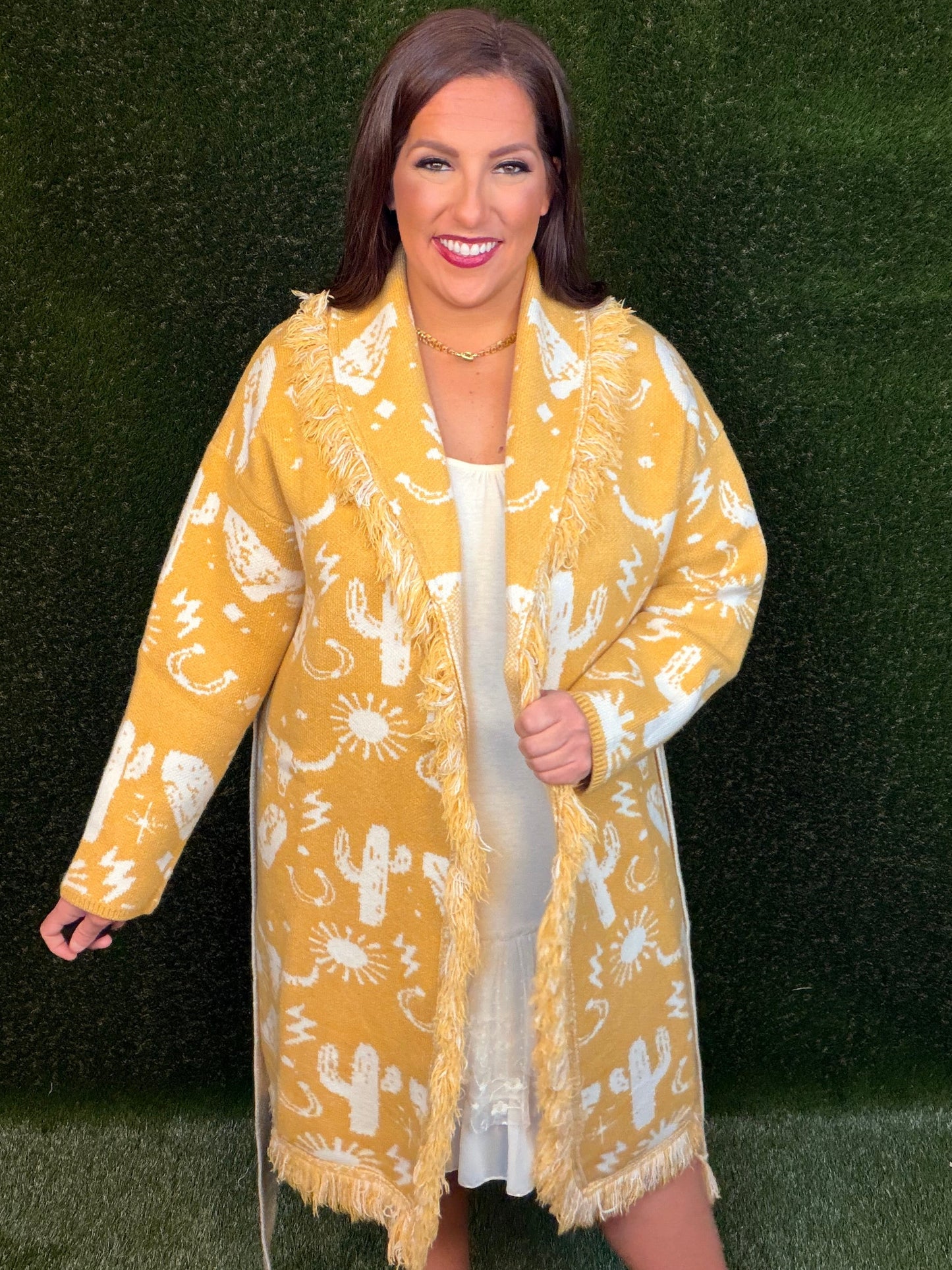 Campfire Cutie Western Fringe Cardigan - Mustard