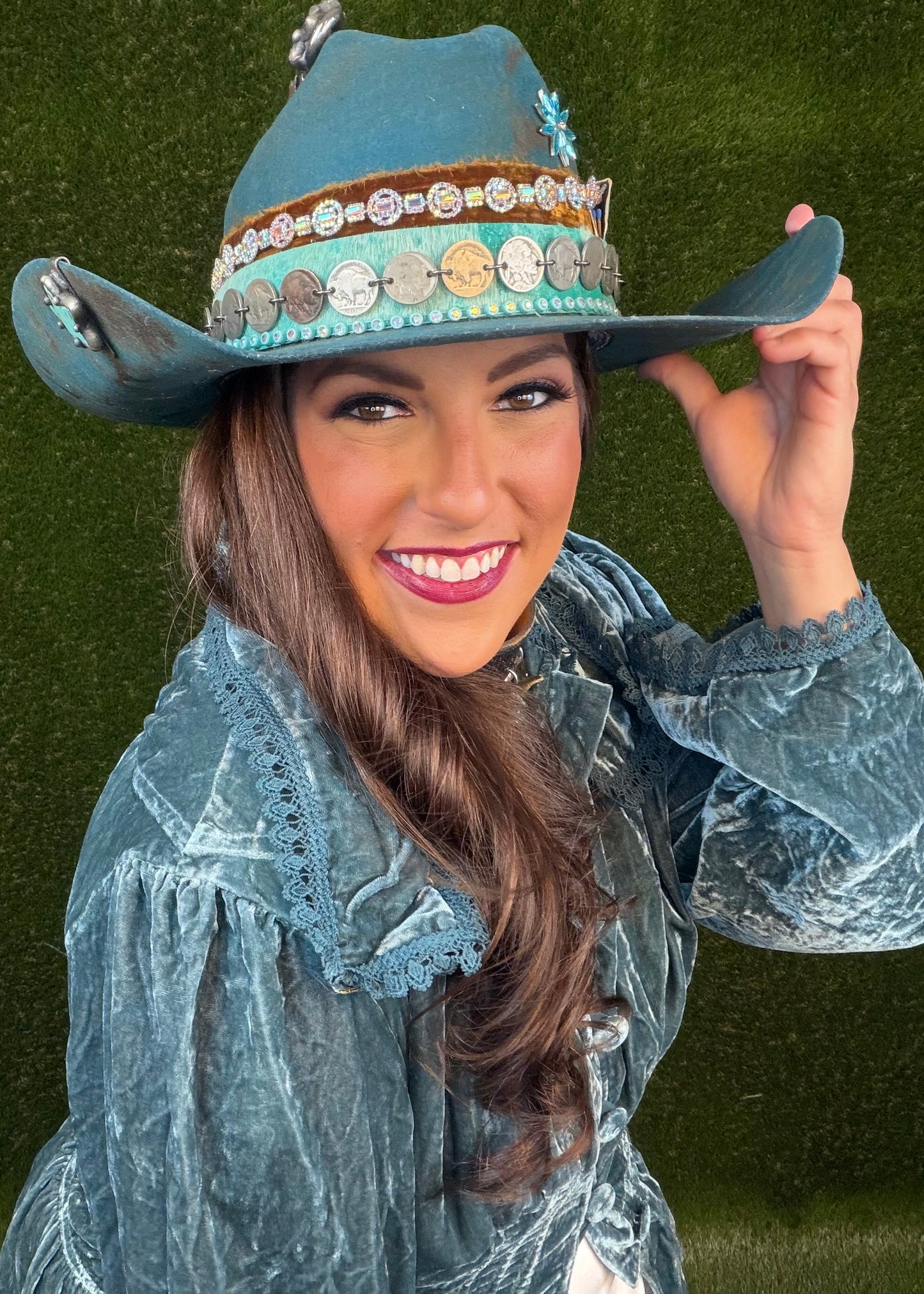 The Peacock Cowboy Hat - Turquoise - Size Large