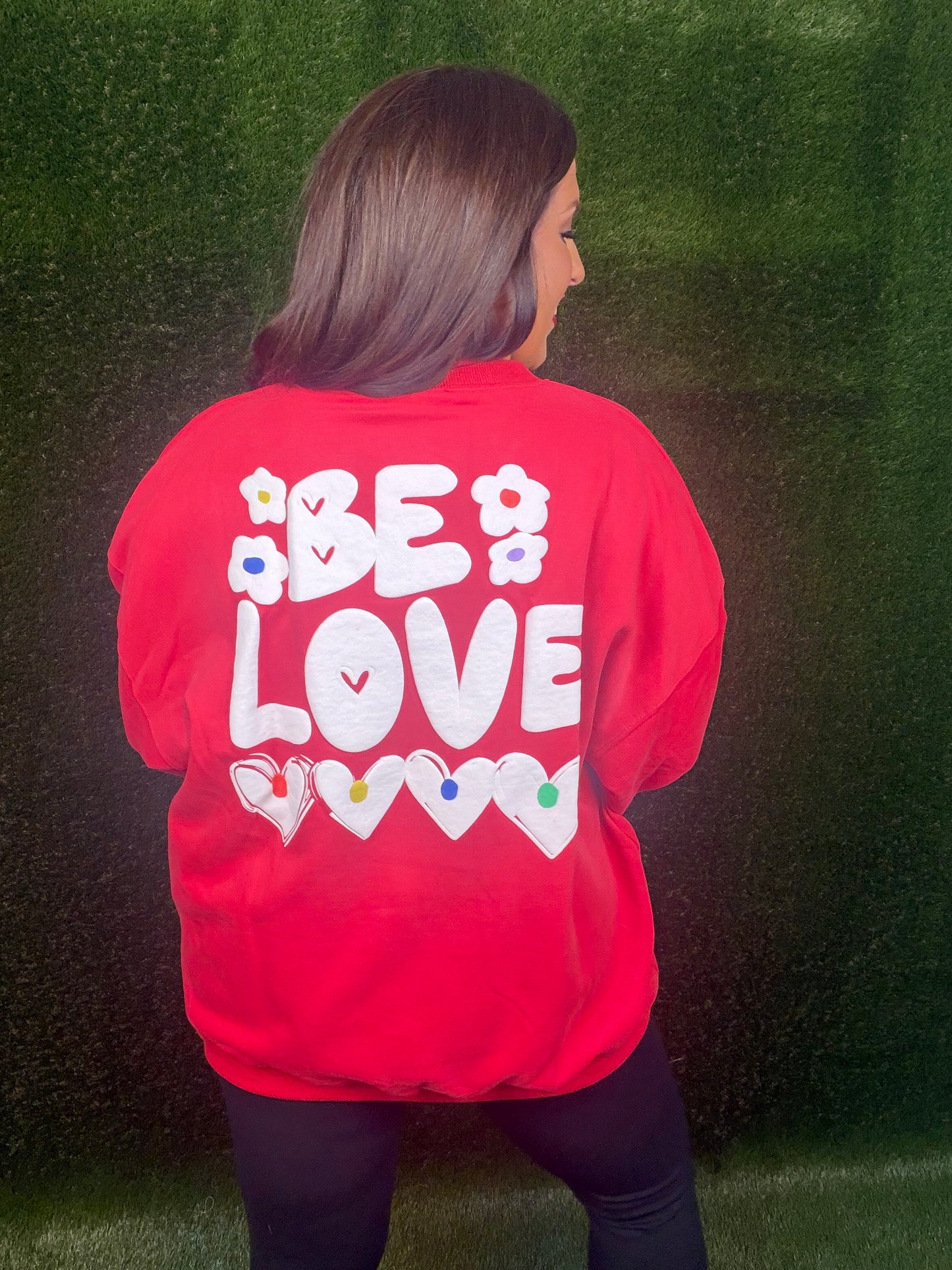 French Terry Graphic Be Love Pullover Sweatshirt - Red