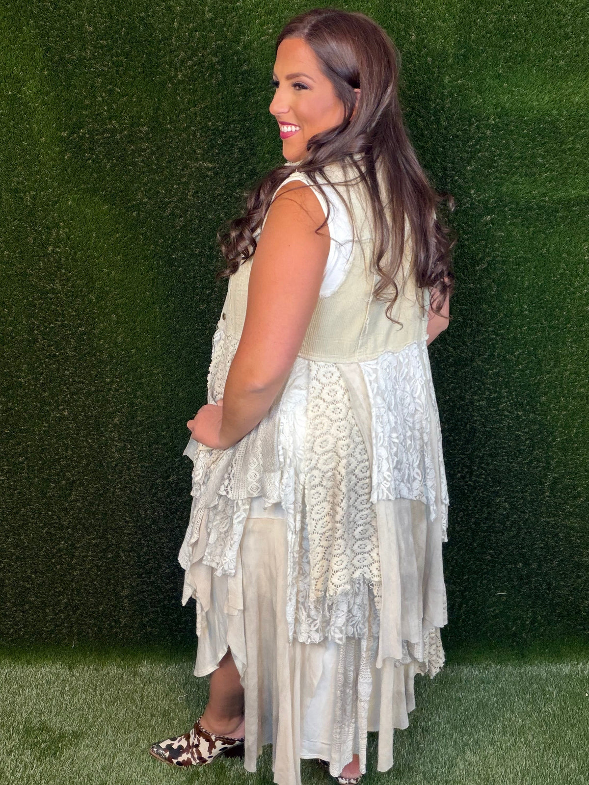 Corduroy Vest With Tiered Handkerchief Skirt