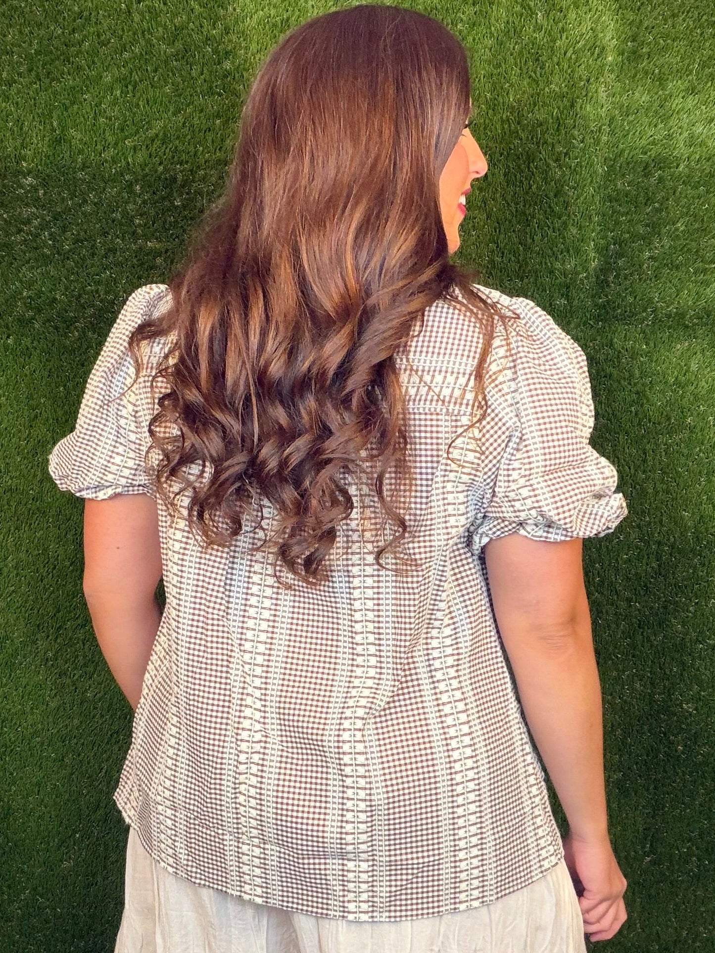 Aqua Horse Country Gingham Blouse - Brown