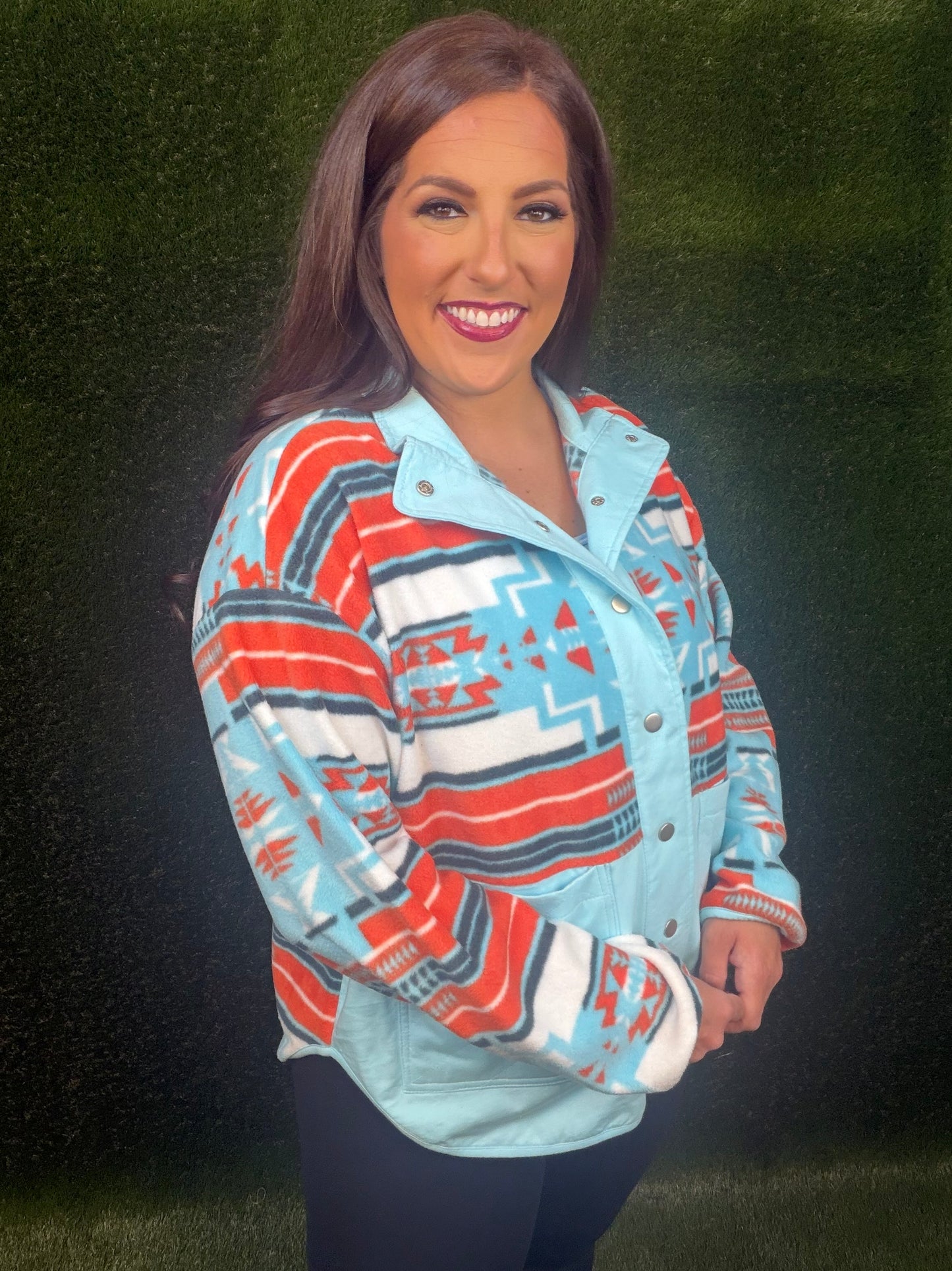 Aqua and Orange Aztec Jacket