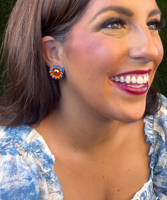 Amit Studs - Orange and Royal Blue