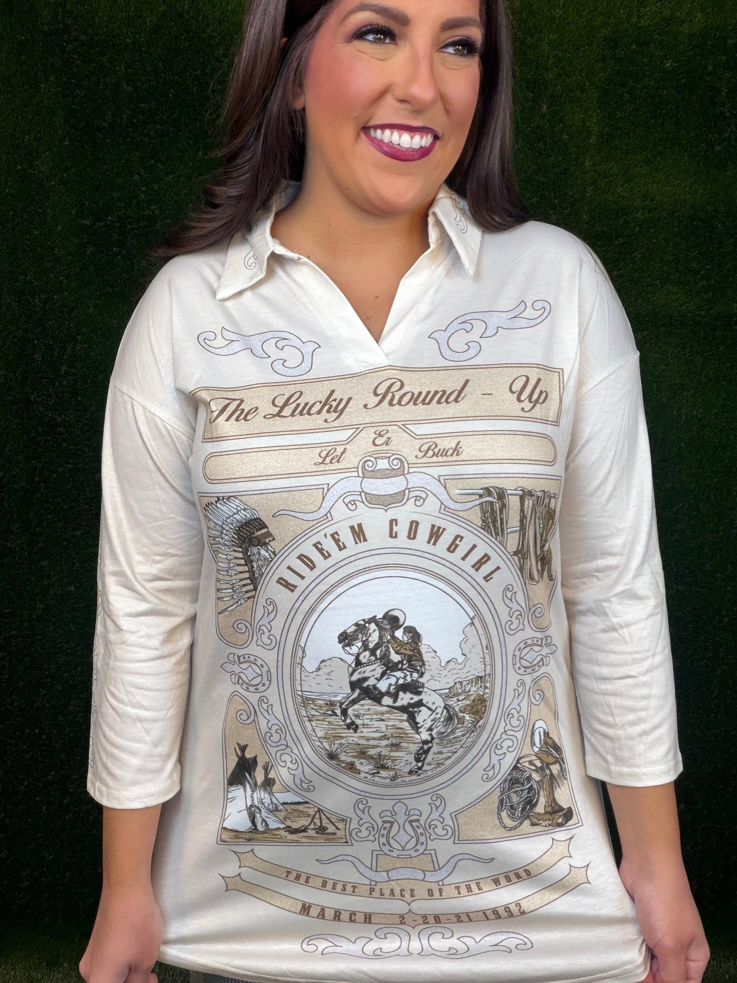 Lucky Round Up Cowgirl Top - White