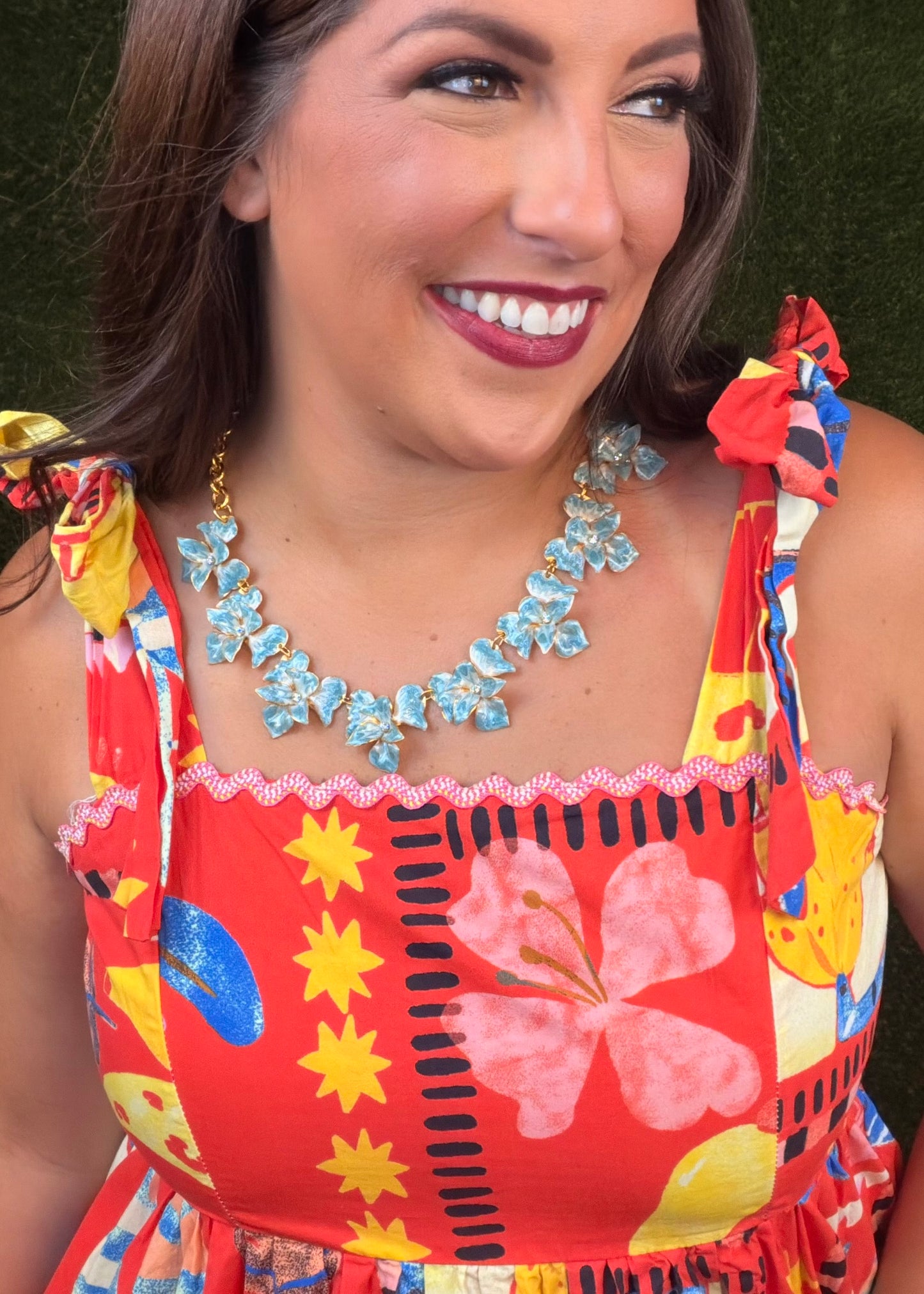 The Pink Reef Orchid Necklace in Dusty Blue