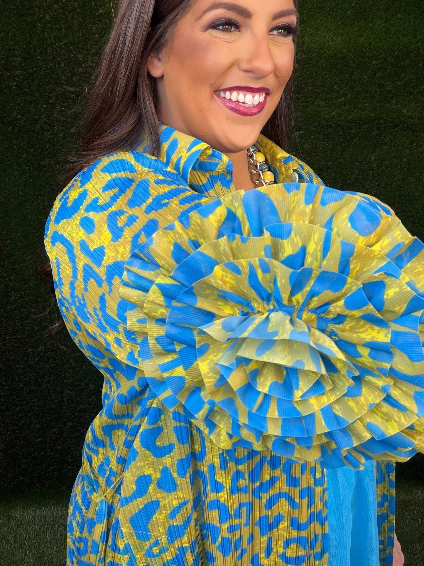 Welcome To The Jungle Leopard Dress - Ocean Blue and Chartreuse Green