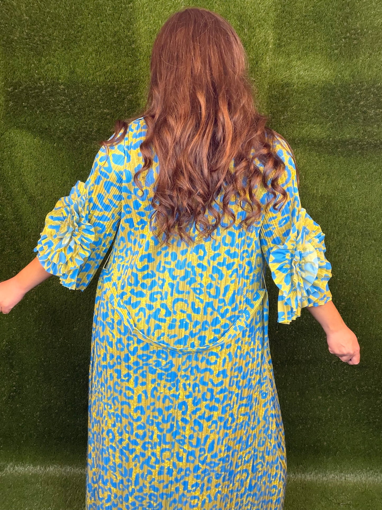 Welcome To The Jungle Leopard Dress - Ocean Blue and Chartreuse Green