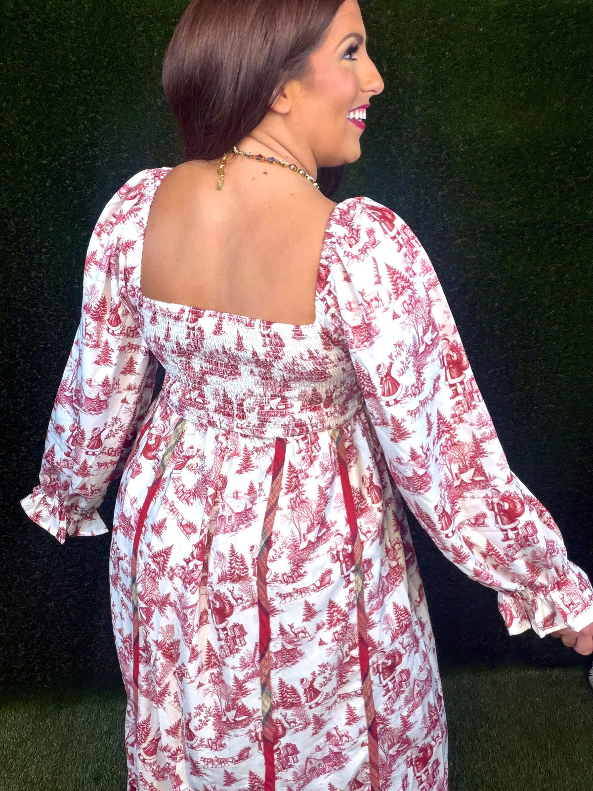 Santa Baby Toile Maxi Dress - Burgundy