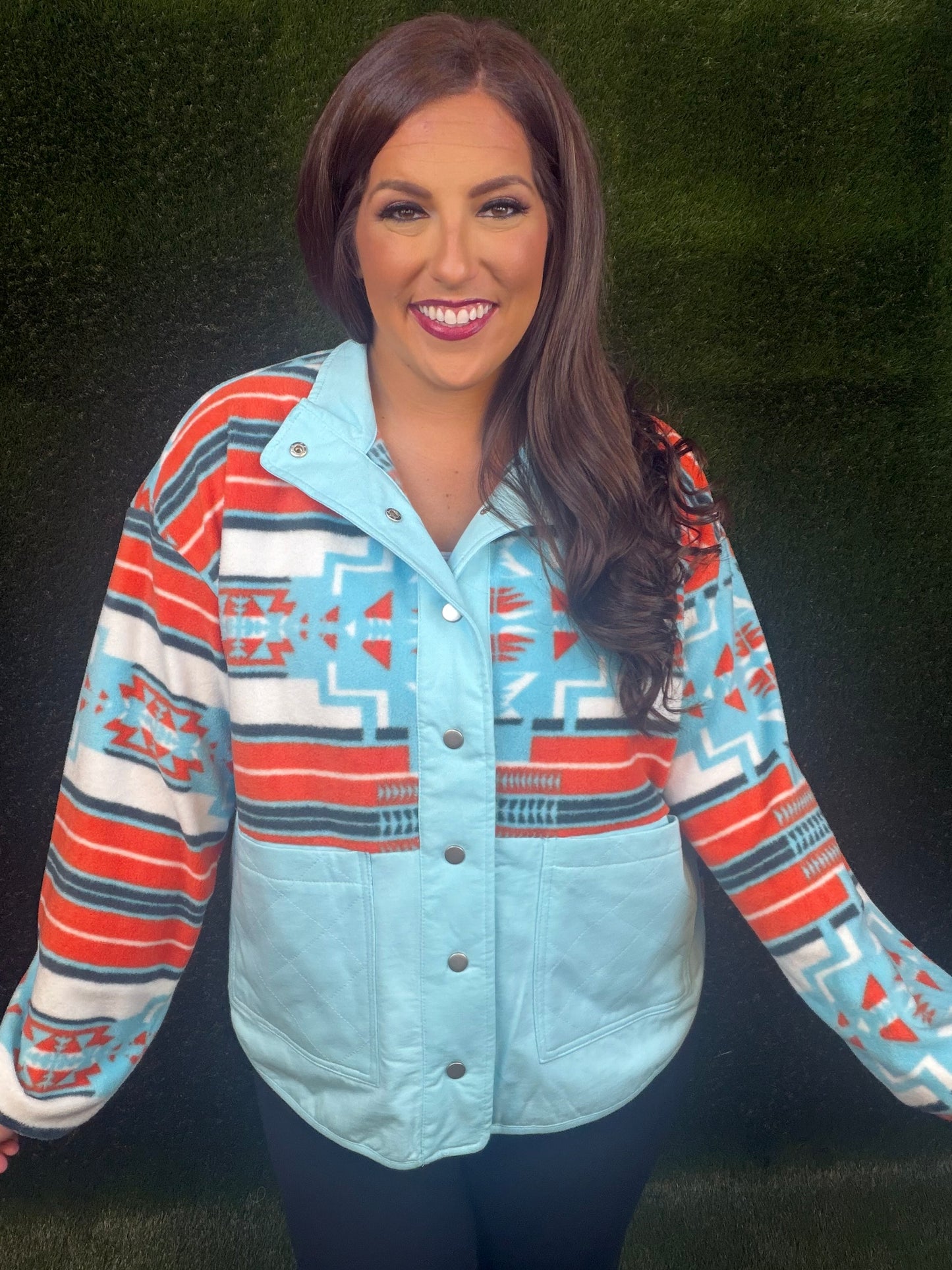 Aqua and Orange Aztec Jacket