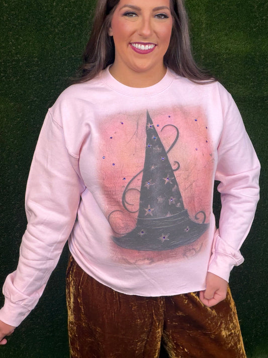 Seeing Stars Witch Hat Sweatshirt - Pink