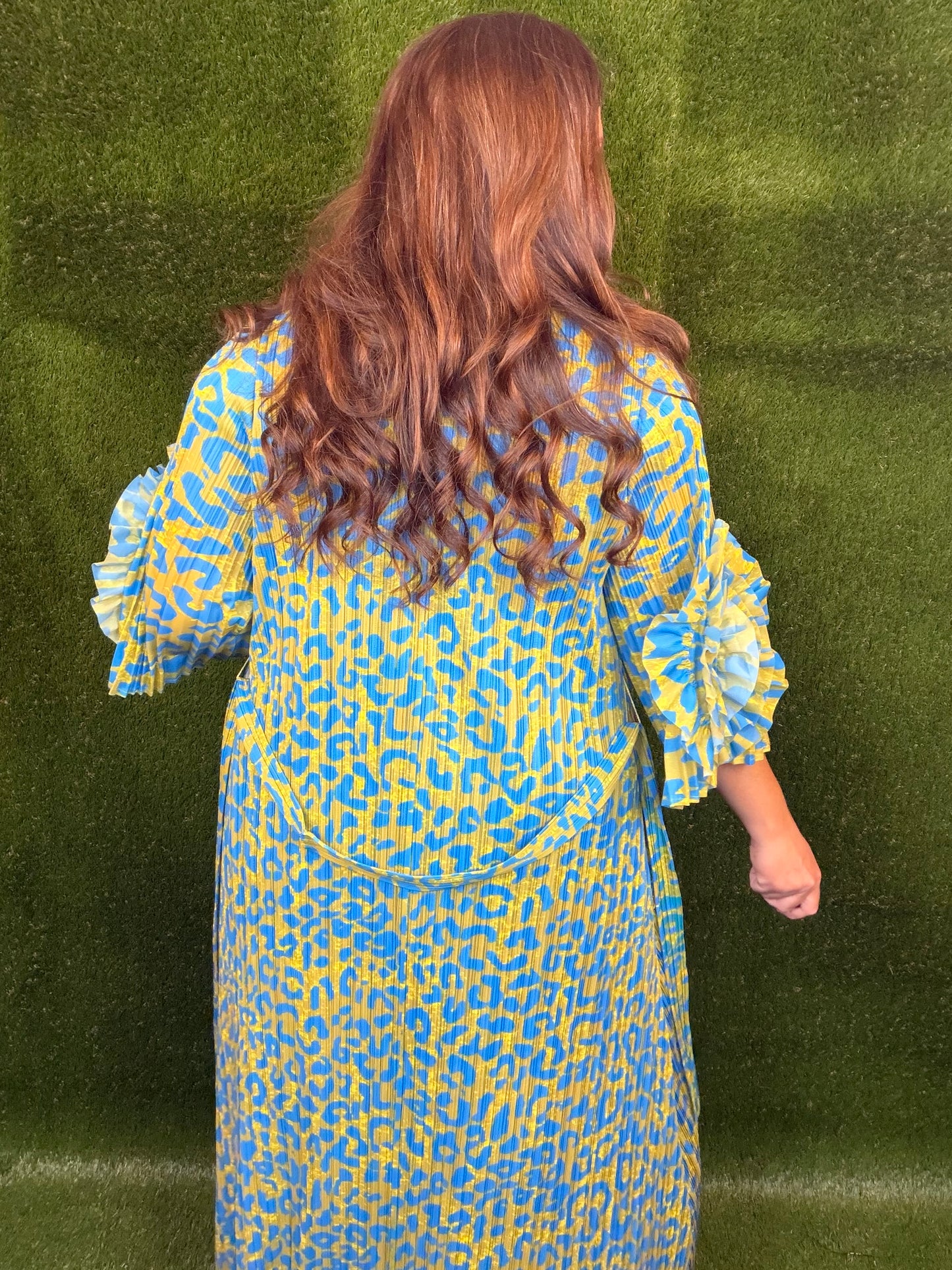 Welcome To The Jungle Leopard Dress - Ocean Blue and Chartreuse Green