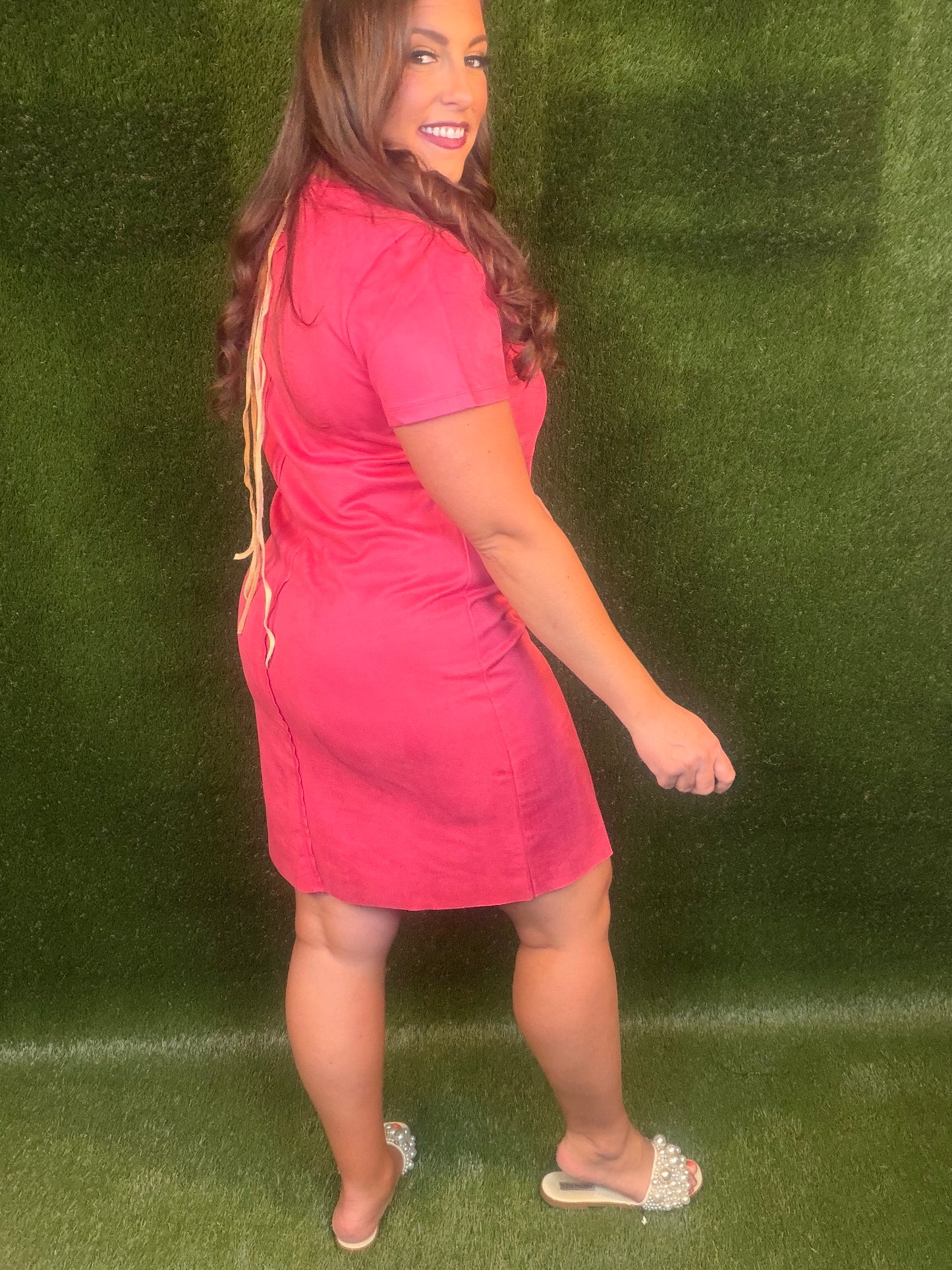 Sally Suede Dress - Raspberry Pink