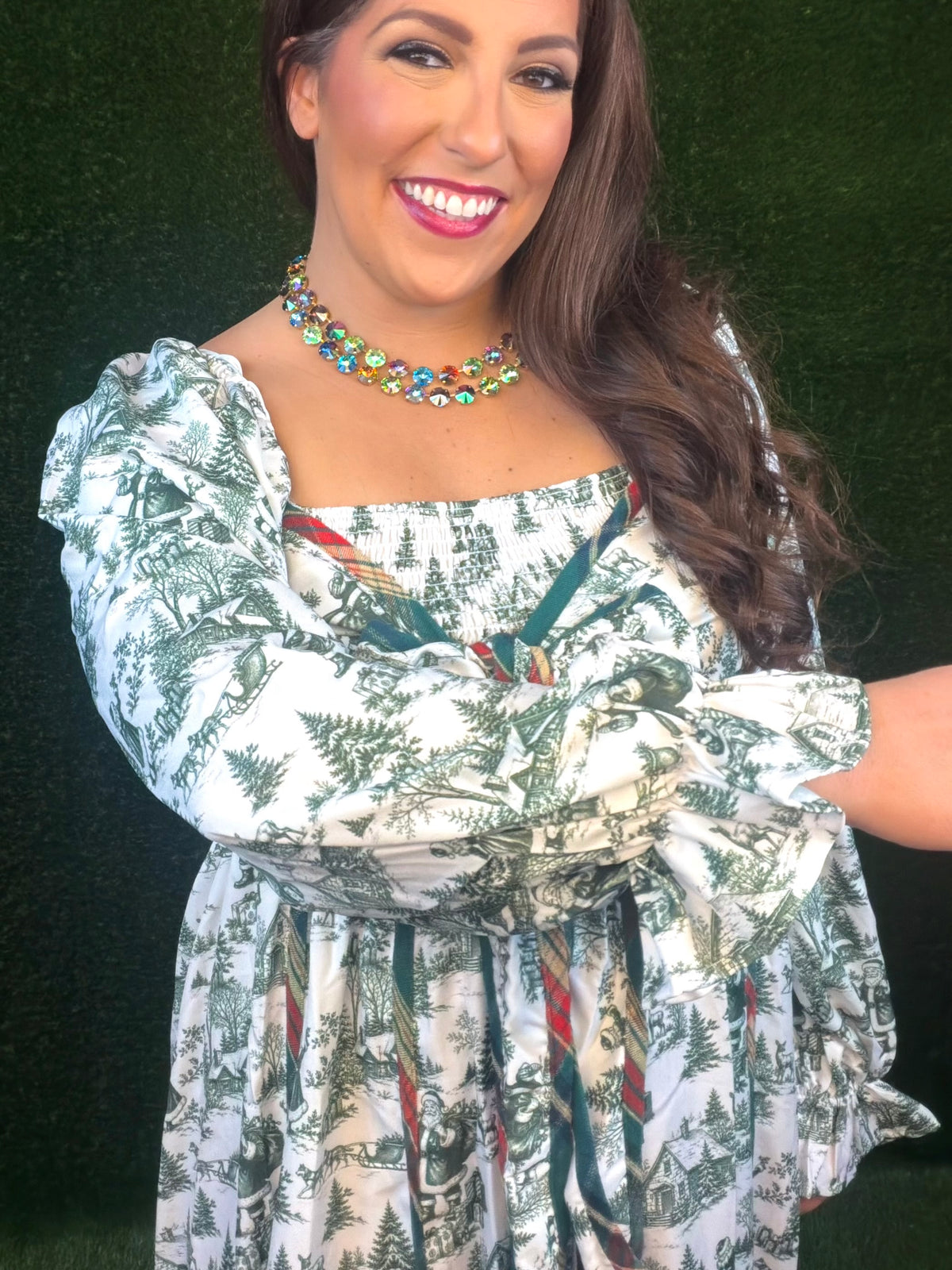 Santa Baby Toile Maxi Dress - Hunter Green