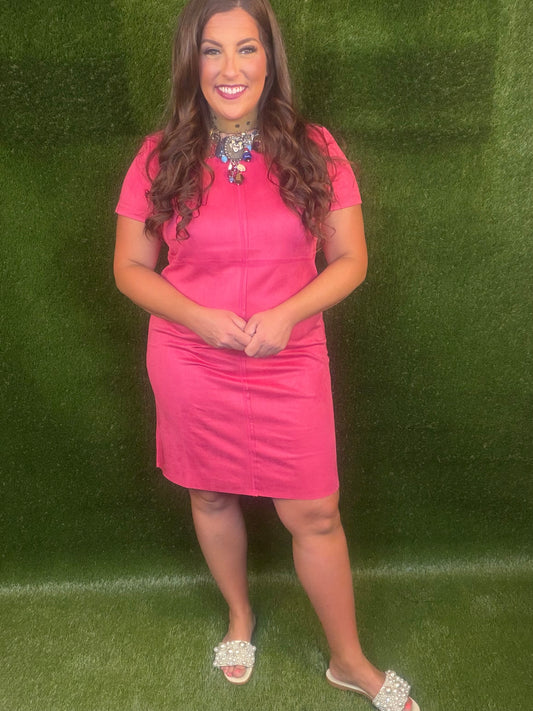 Sally Suede Dress - Raspberry Pink