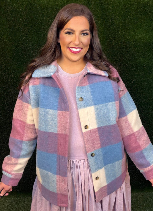 Orchid and Blue Plaid Oversized Shacket