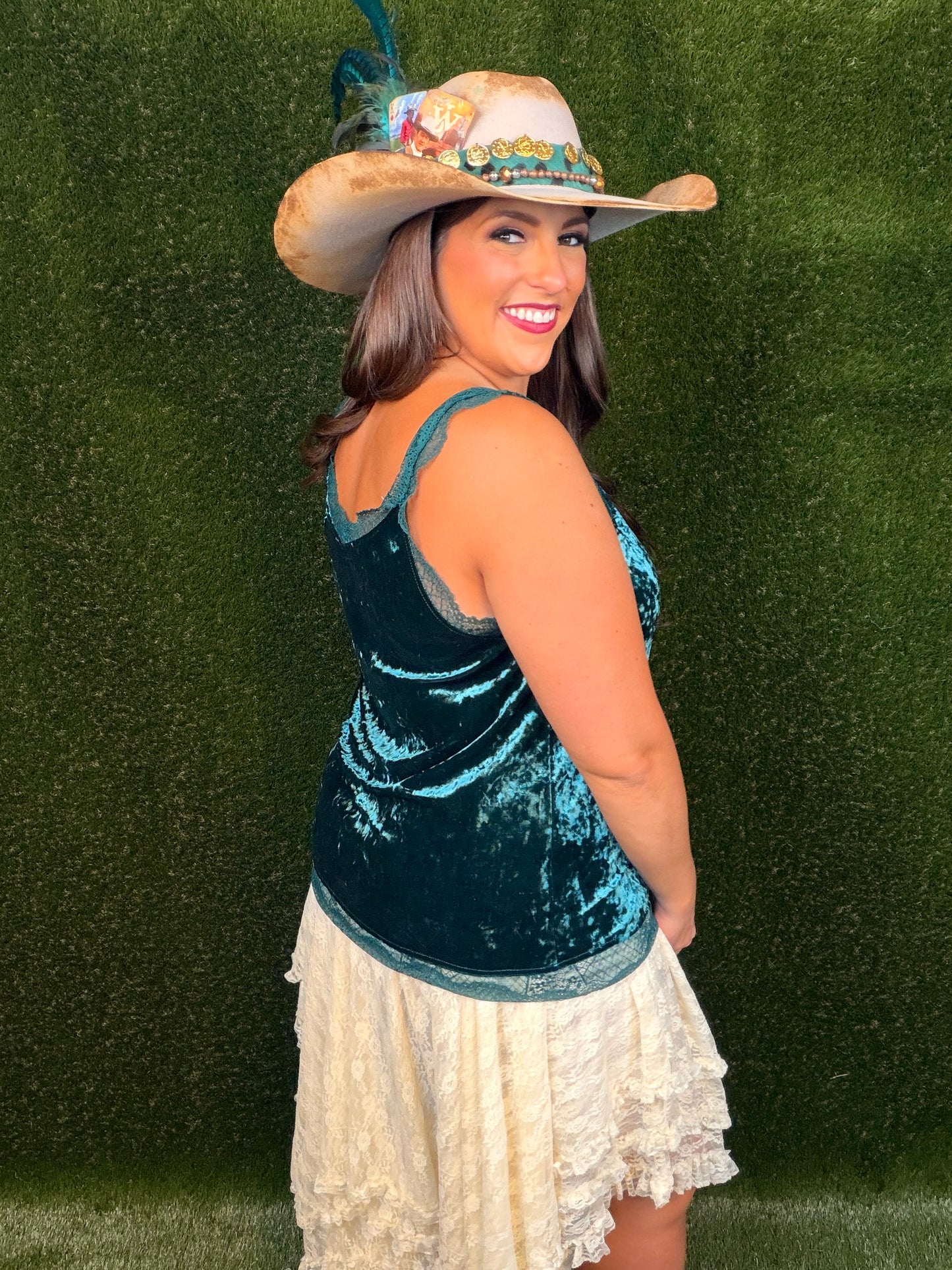 Jewel Crushed Velvet Tank - Emerald