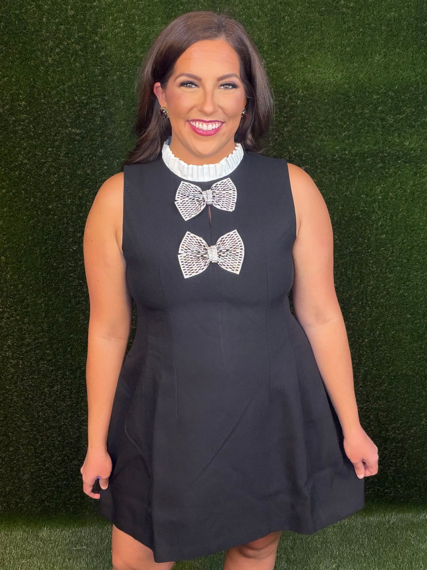 Blair White Collar, Sleeveless Bow Dress - Black