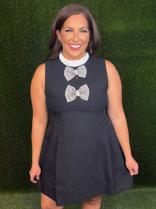 Blair White Collar, Sleeveless Bow Dress - Black