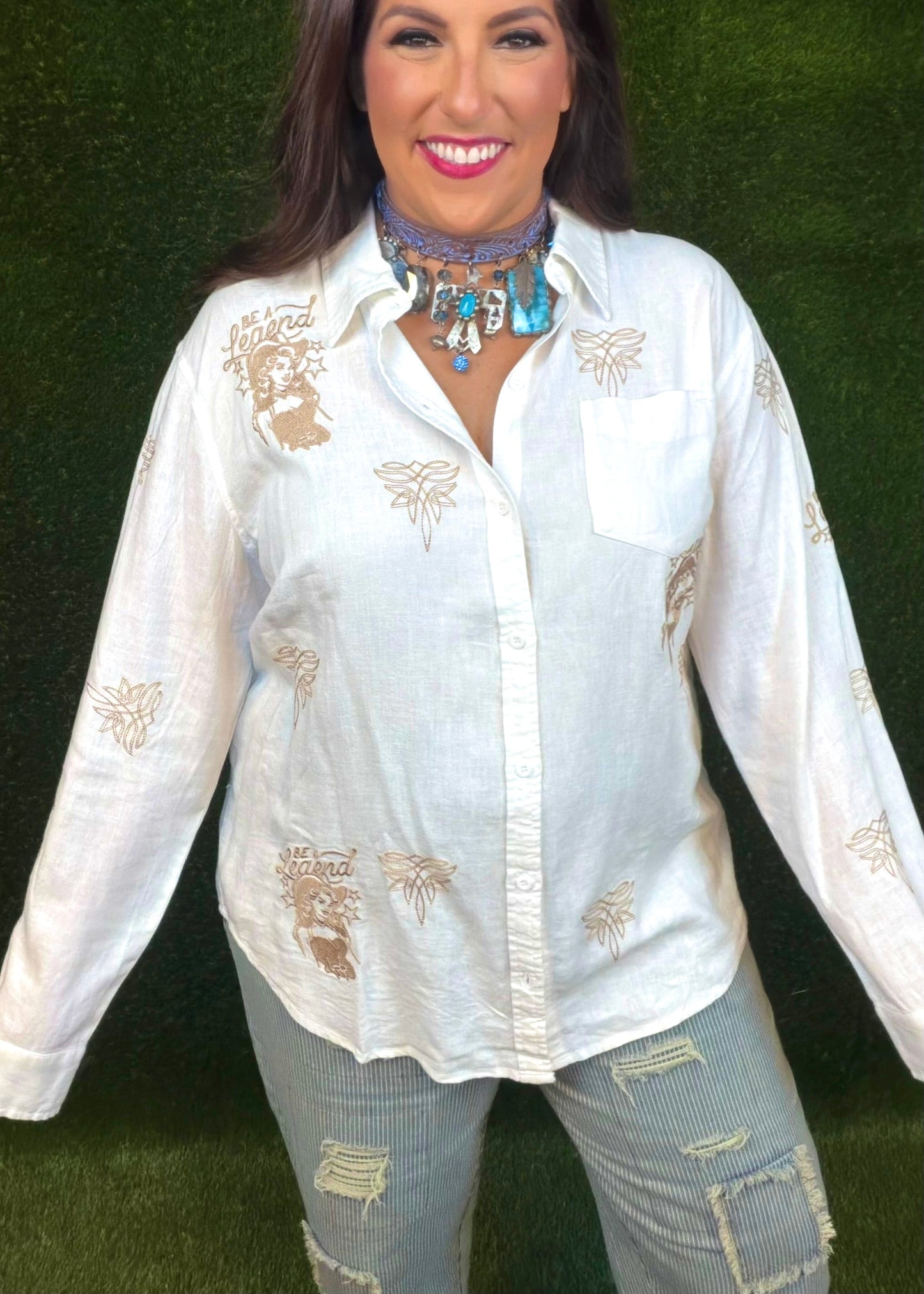 Cowgirl Linen Button-Up - White