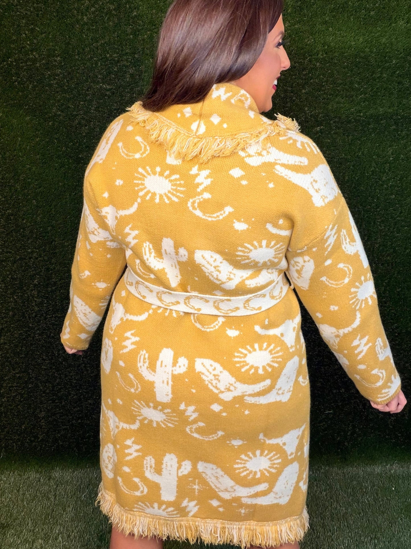 Campfire Cutie Western Fringe Cardigan - Mustard