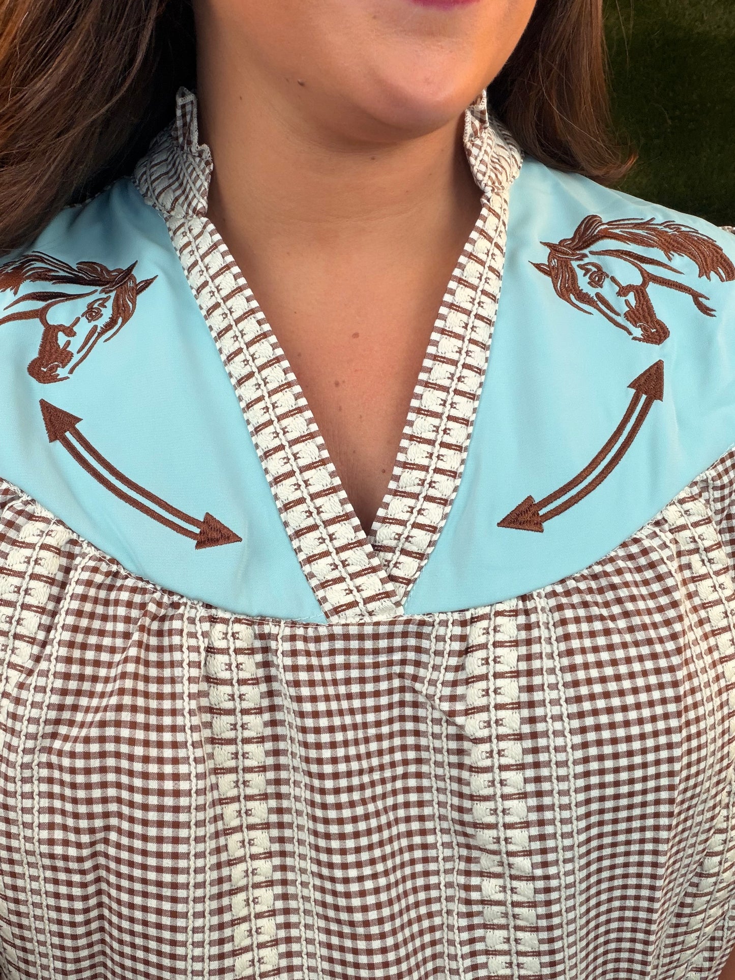 Aqua Horse Country Gingham Blouse - Brown