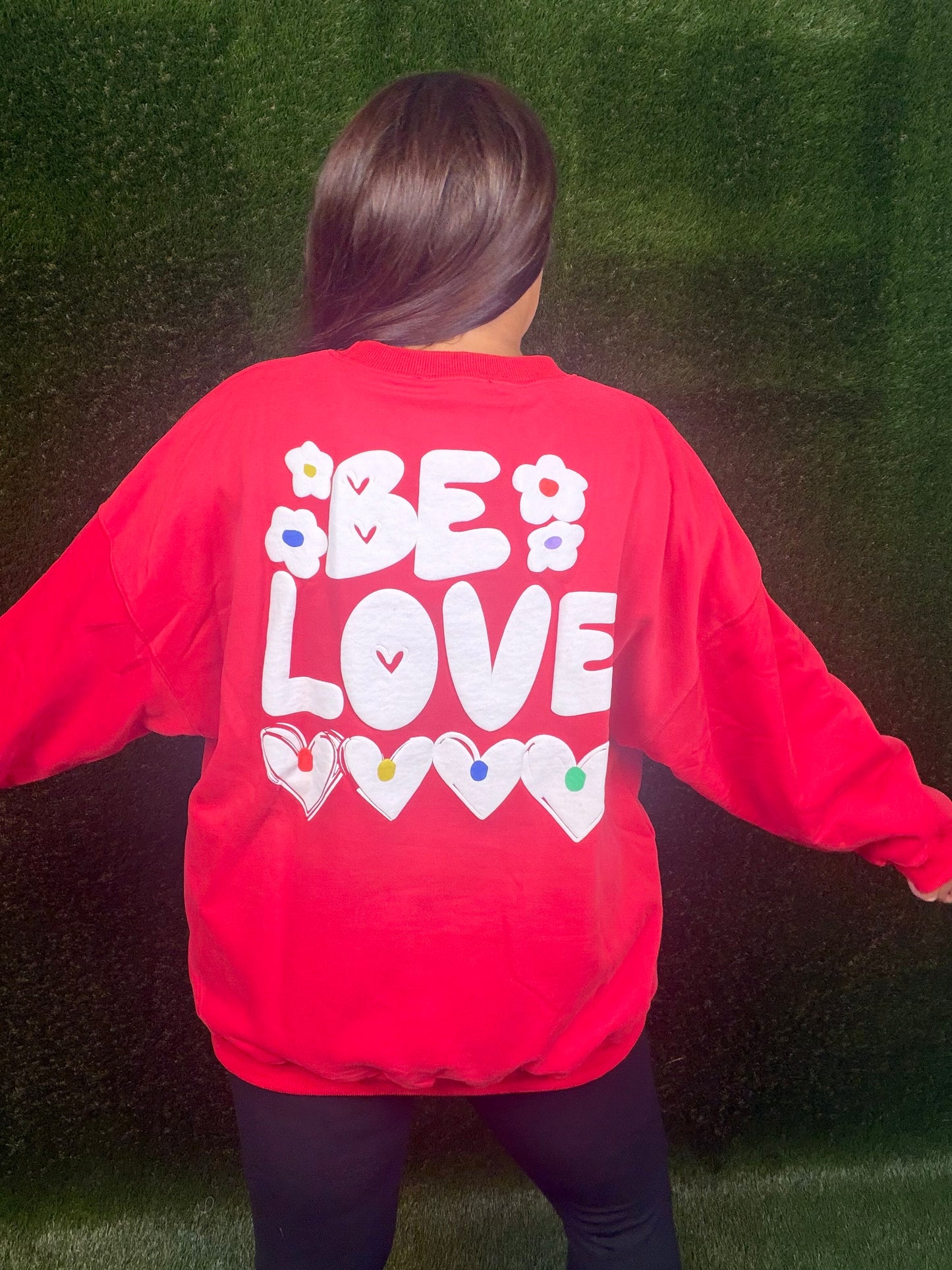 French Terry Graphic Be Love Pullover Sweatshirt - Red