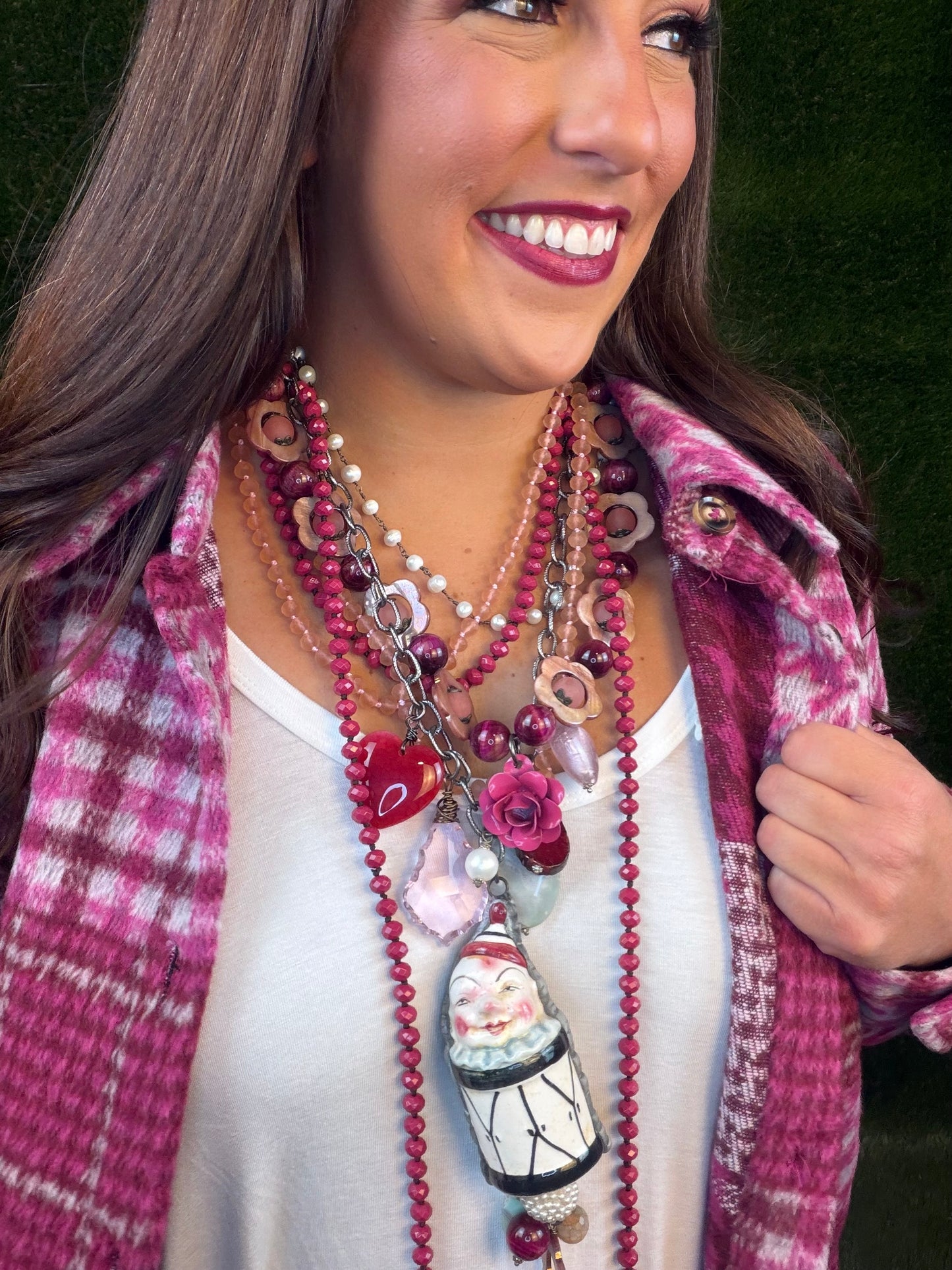 Clown Drum Necklace - Raspberry