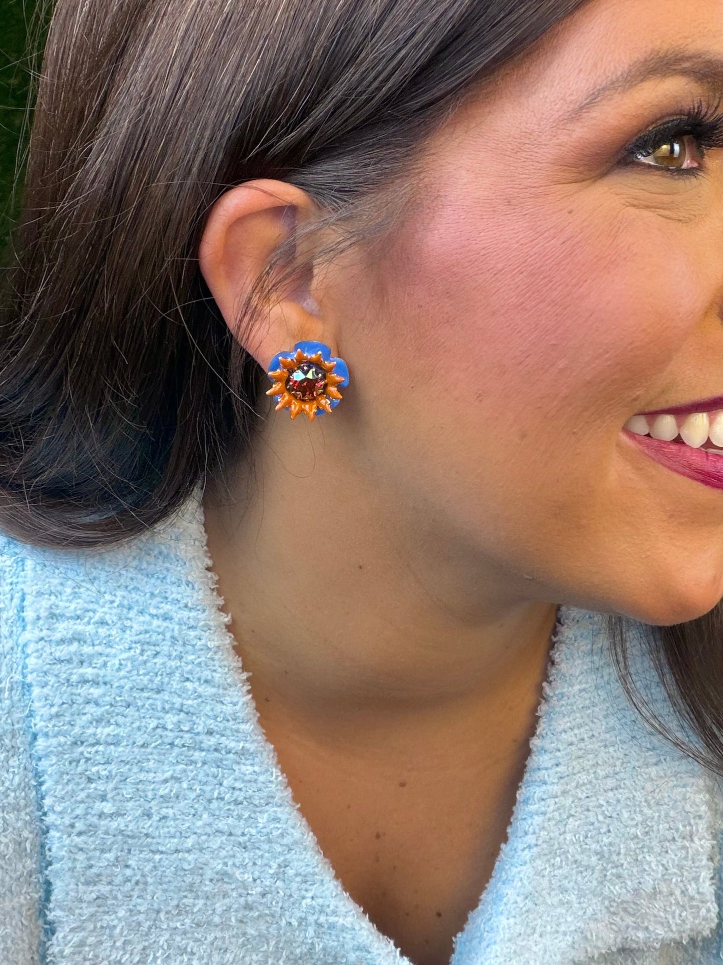 Amit Studs - Orange and Royal Blue