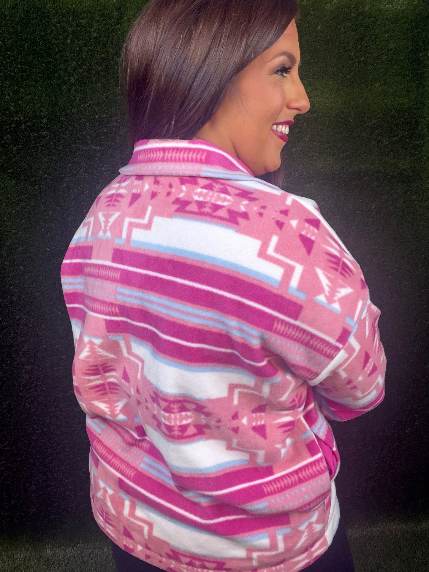 Aztec Soft Cozy Zip-Up Jacket - Pink