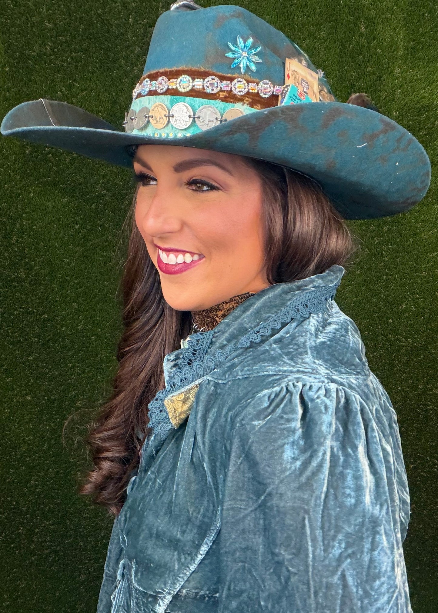 The Peacock Cowboy Hat - Turquoise - Size Large